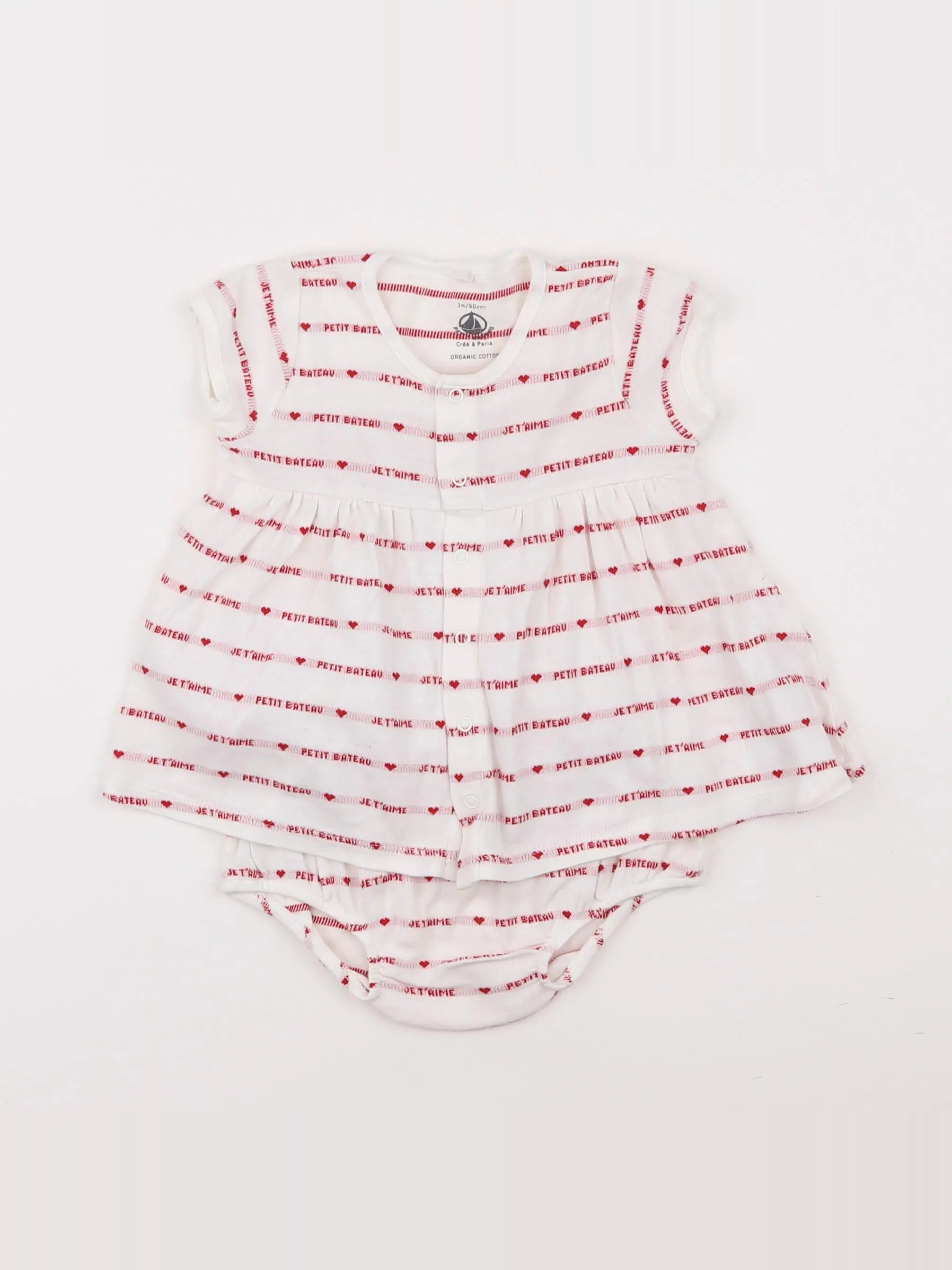 Petit Bateau - robe blanc, rouge - 3 mois