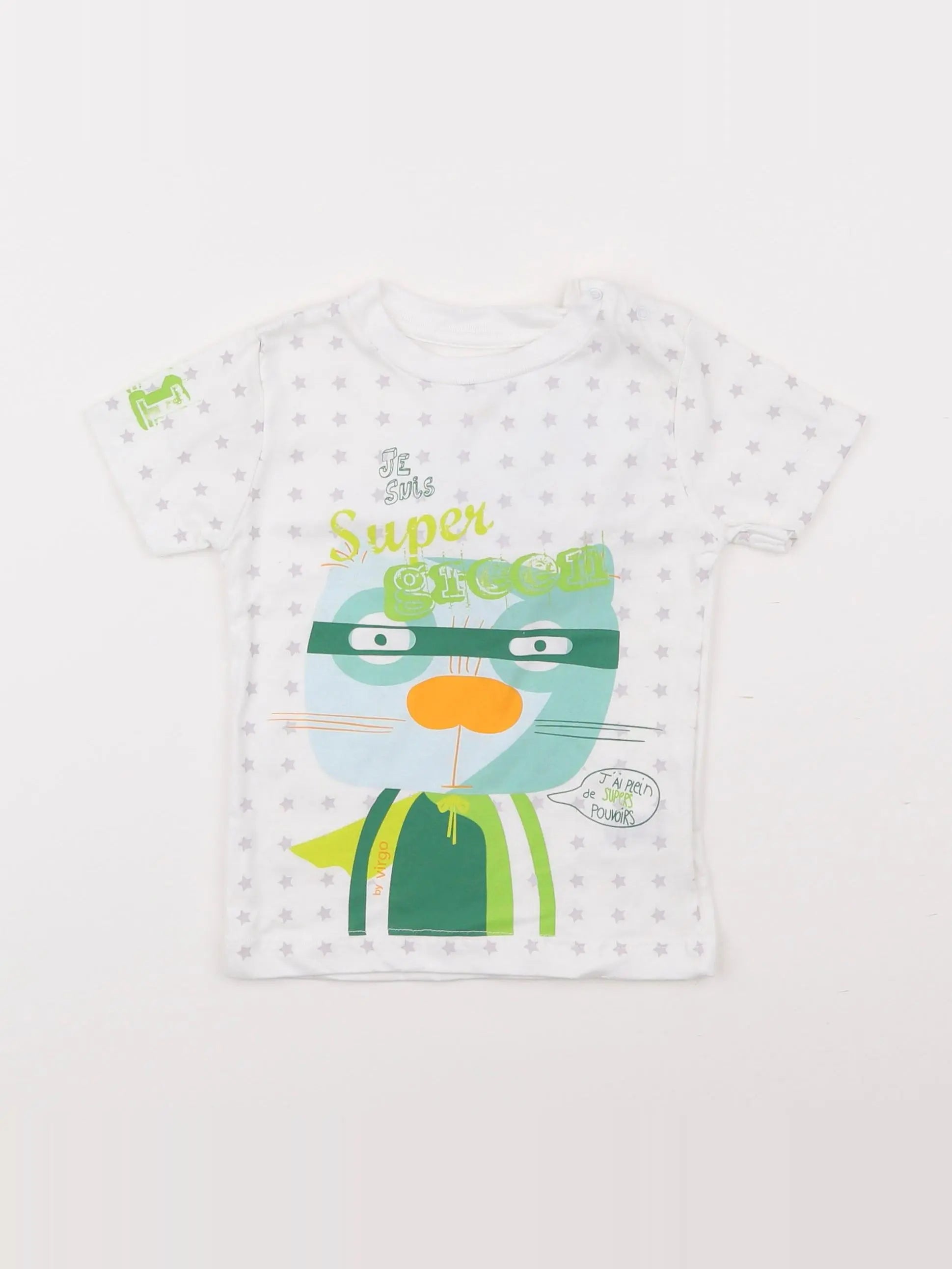 Monoprix - tee-shirt blanc, vert - 12 mois