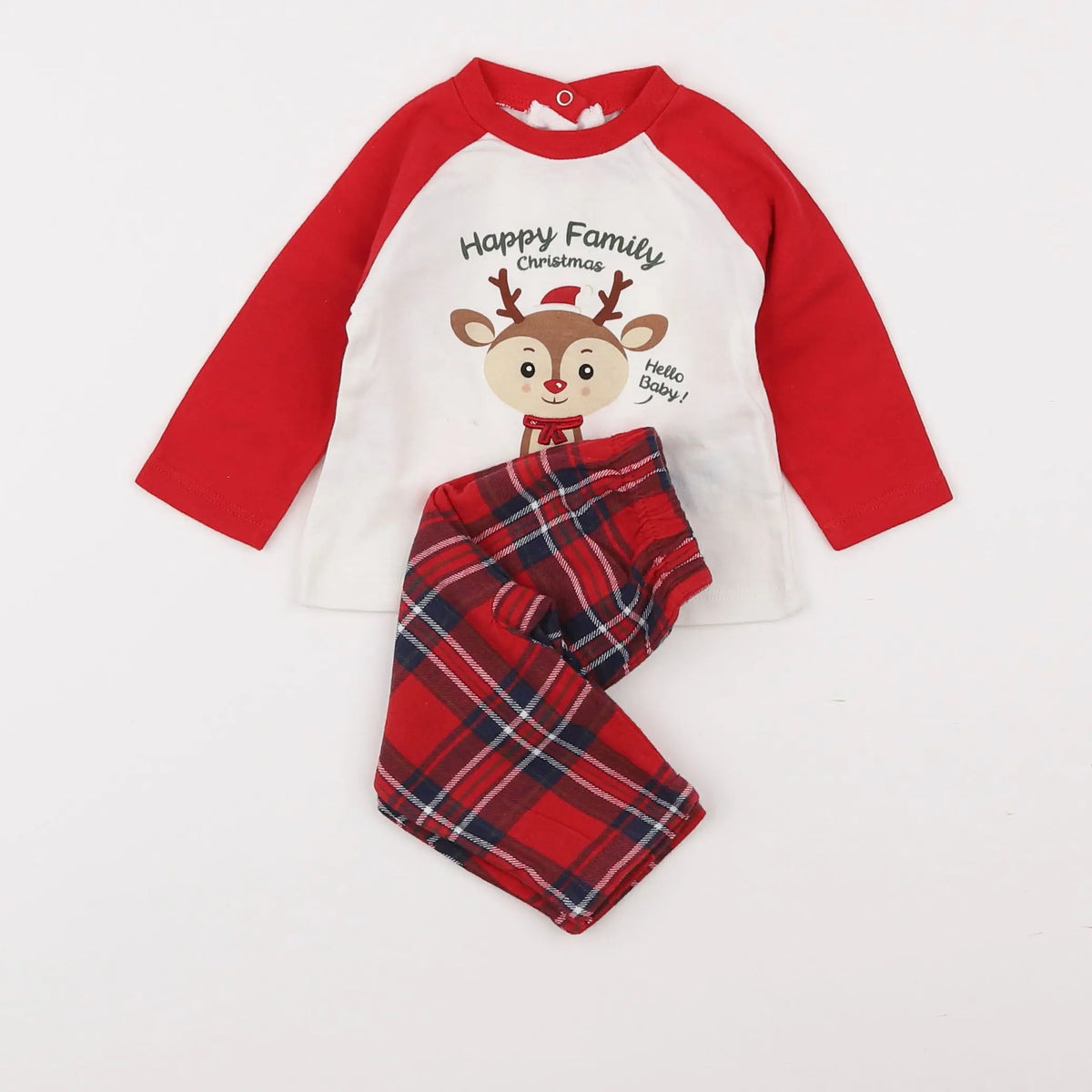 Vertbaudet - pyjama coton blanc, rouge - 3 mois