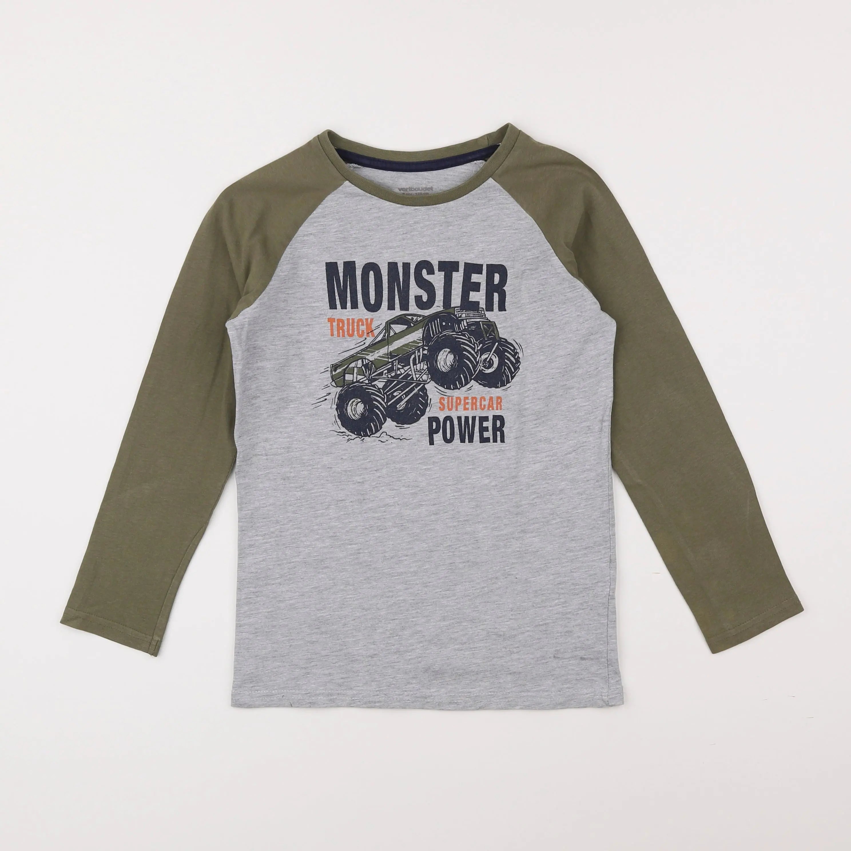 Vertbaudet - tee-shirt vert, gris - 8 ans