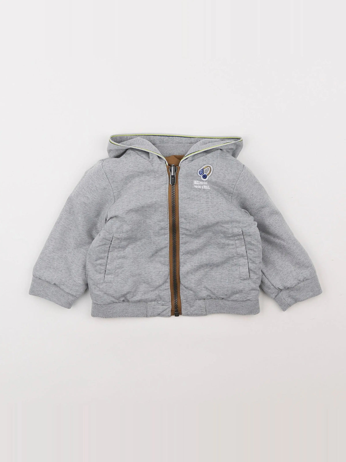 IKKS - veste réversible, imprimé au dos gris, marron - 6 mois