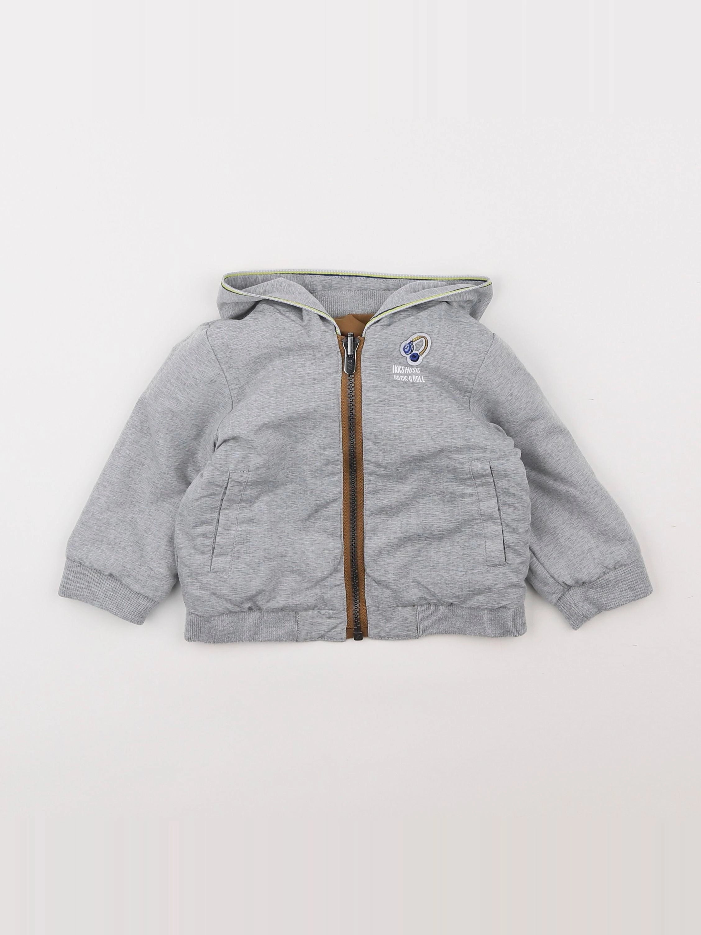 IKKS - veste réversible, imprimé au dos gris, marron - 6 mois