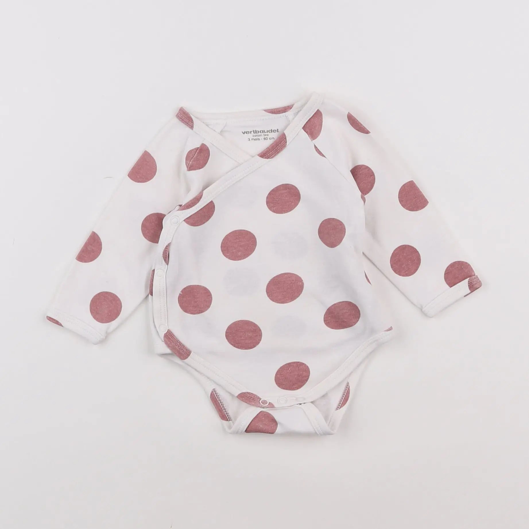 Vertbaudet - body blanc, rose - 3 mois
