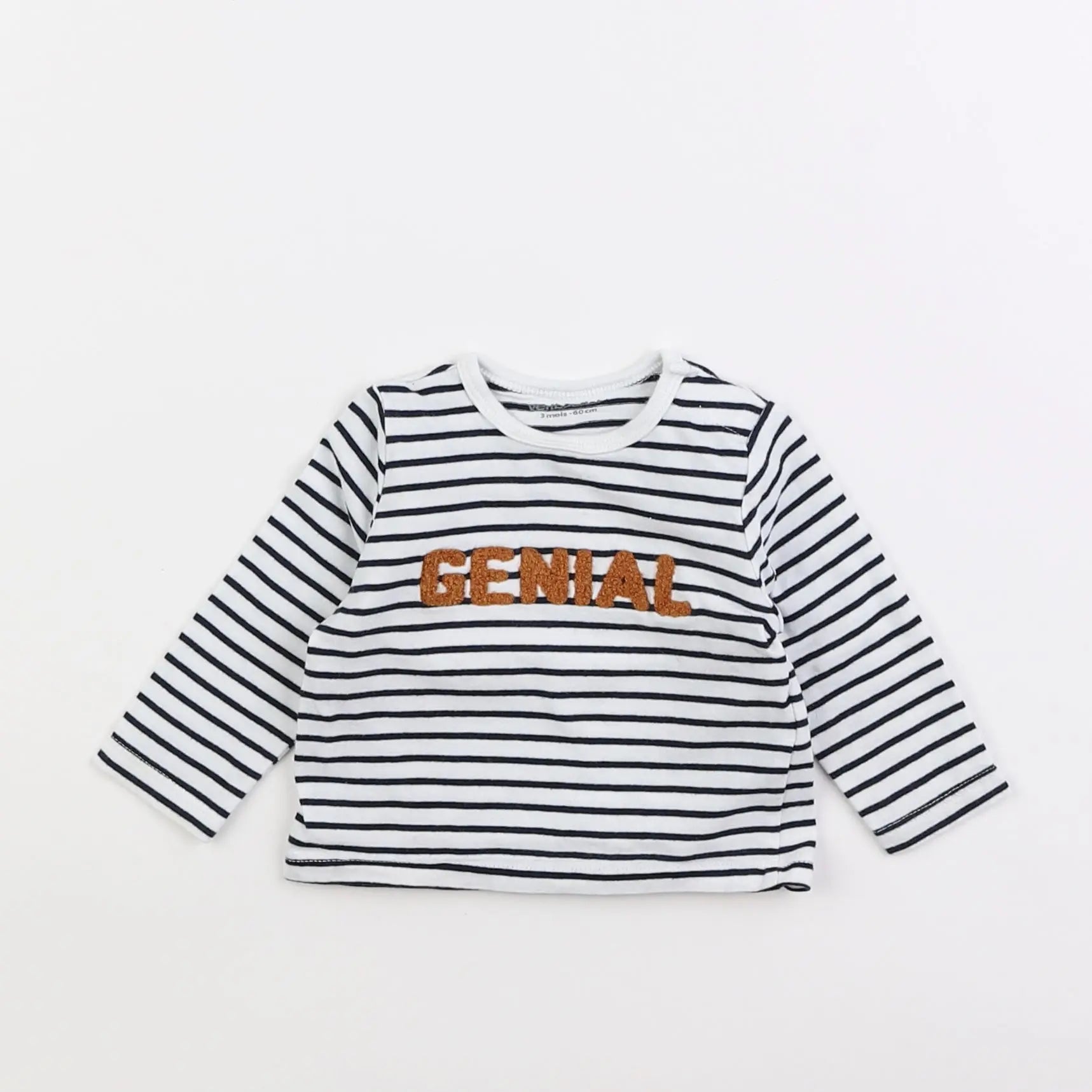 Vertbaudet - tee-shirt bleu, blanc - 3 mois