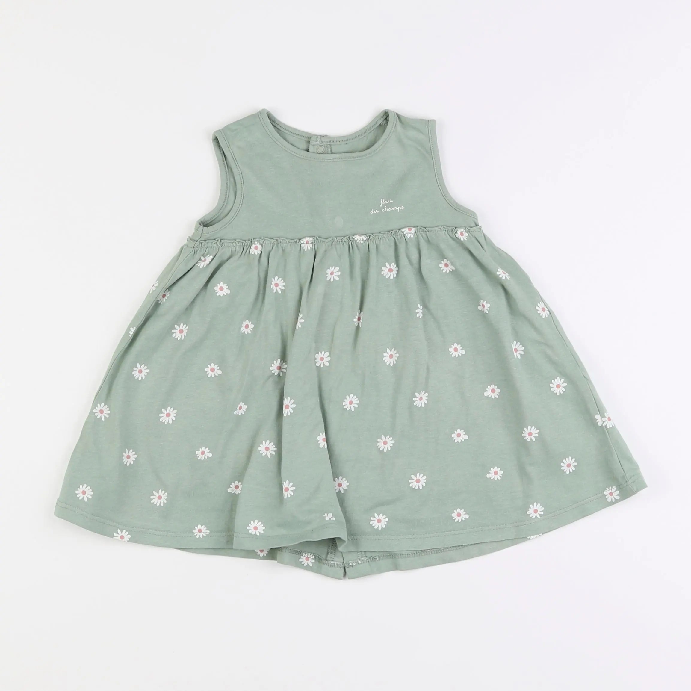 Vertbaudet - robe vert, blanc - 12 mois