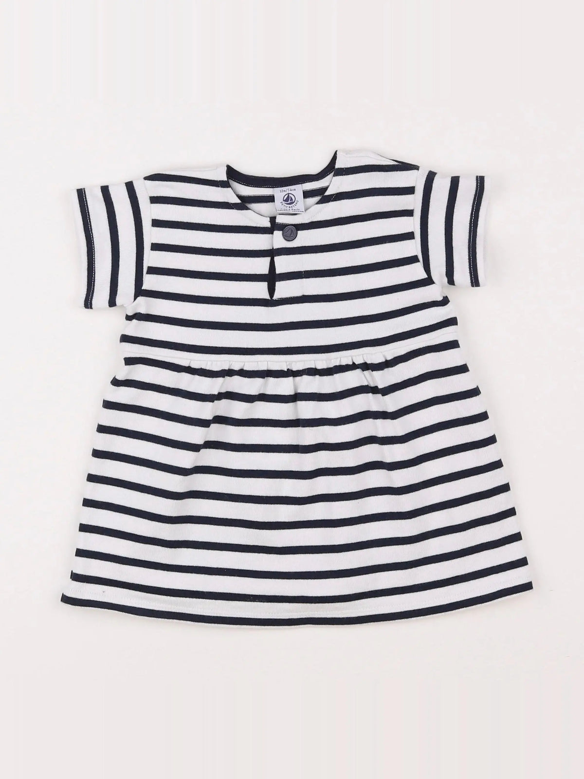 Petit Bateau - robe blanc, bleu - 12 mois