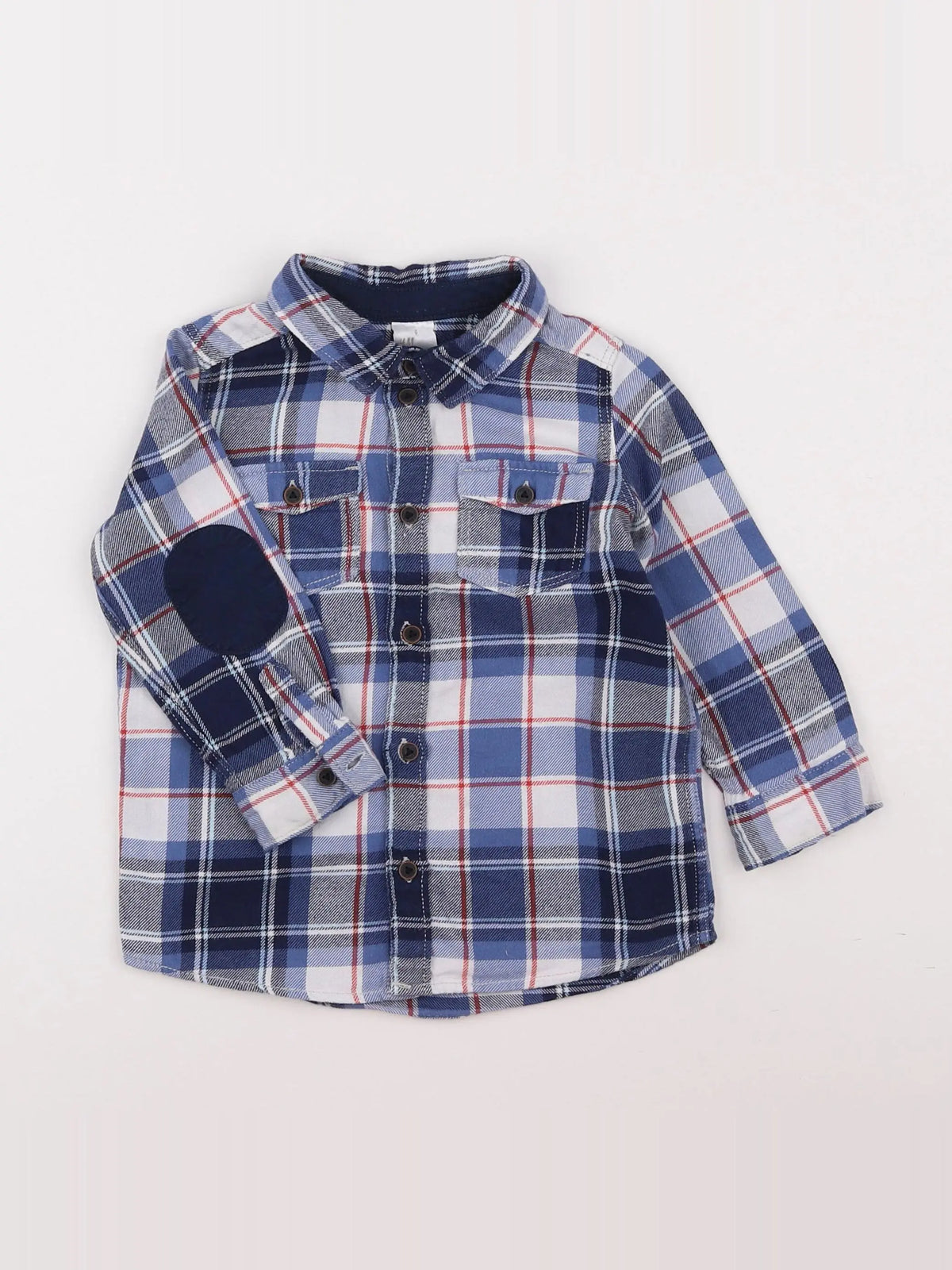 H&M - chemise blanc, bleu - 12/18 mois