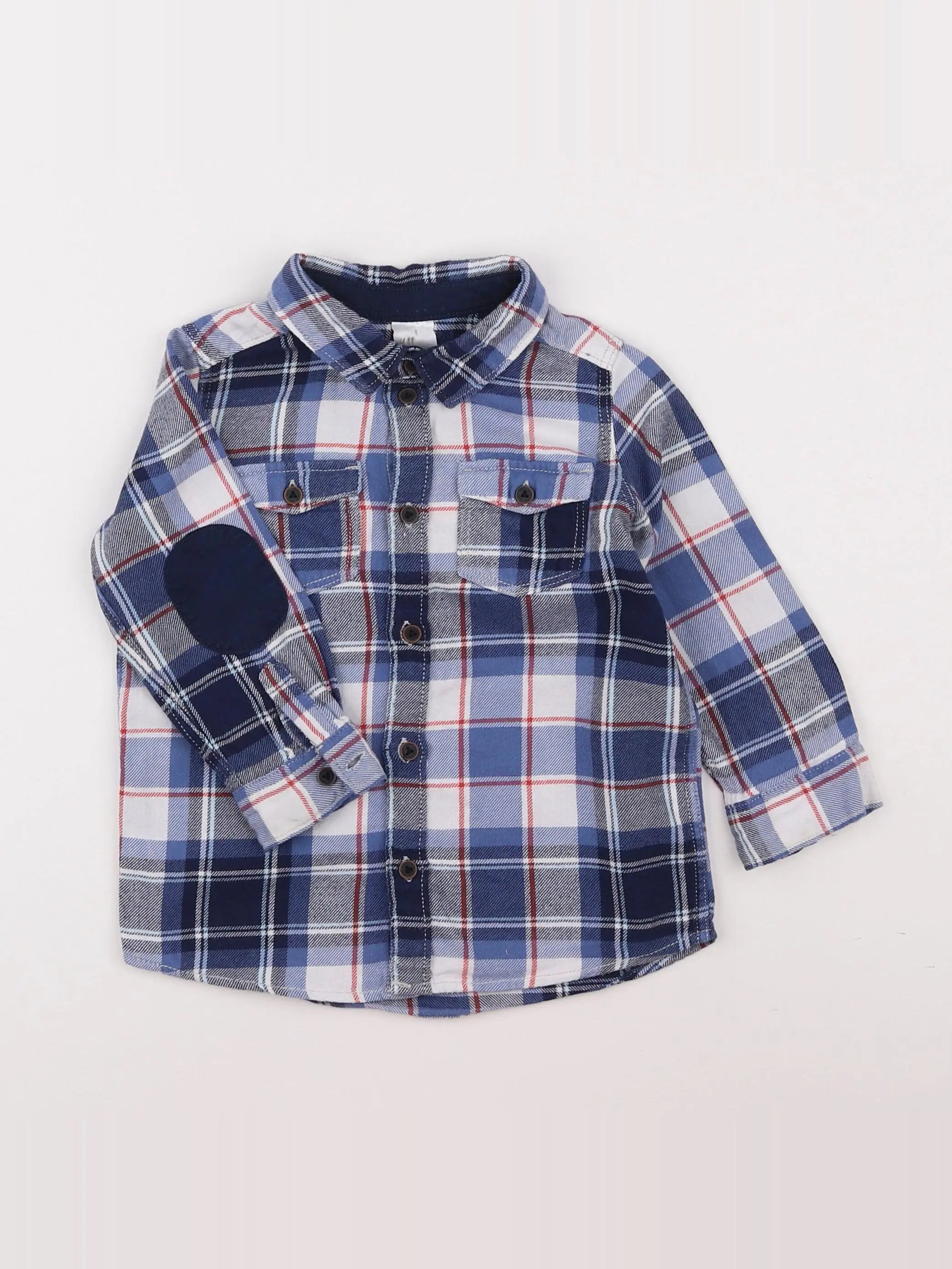 H&M - chemise blanc, bleu - 12/18 mois