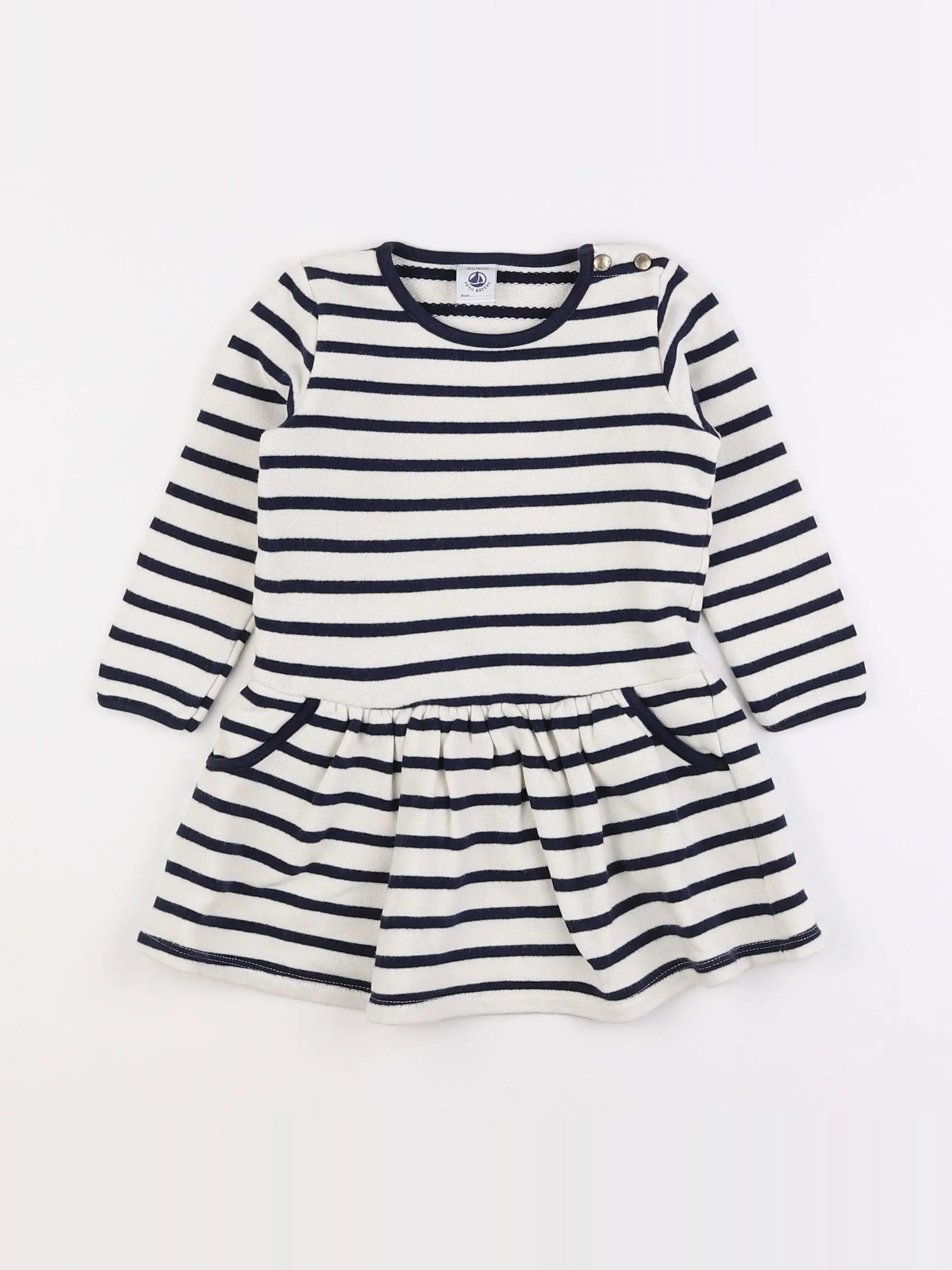 Petit Bateau - robe blanc, bleu - 18 mois
