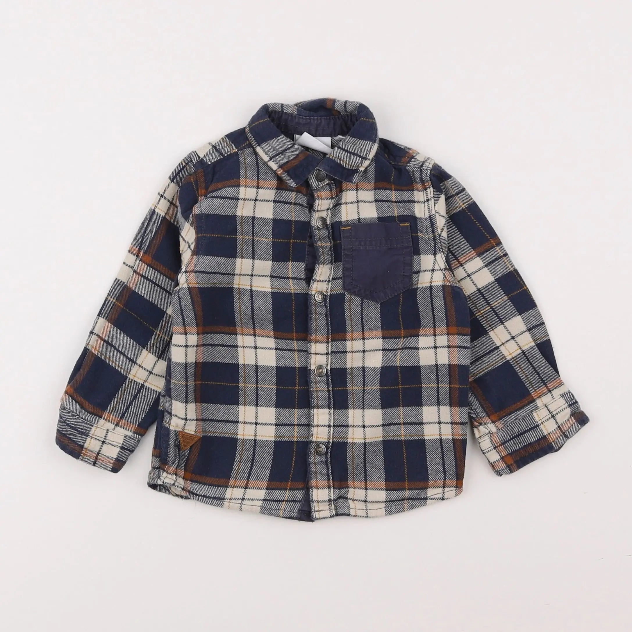 Vertbaudet - chemise bleu, beige - 2 ans