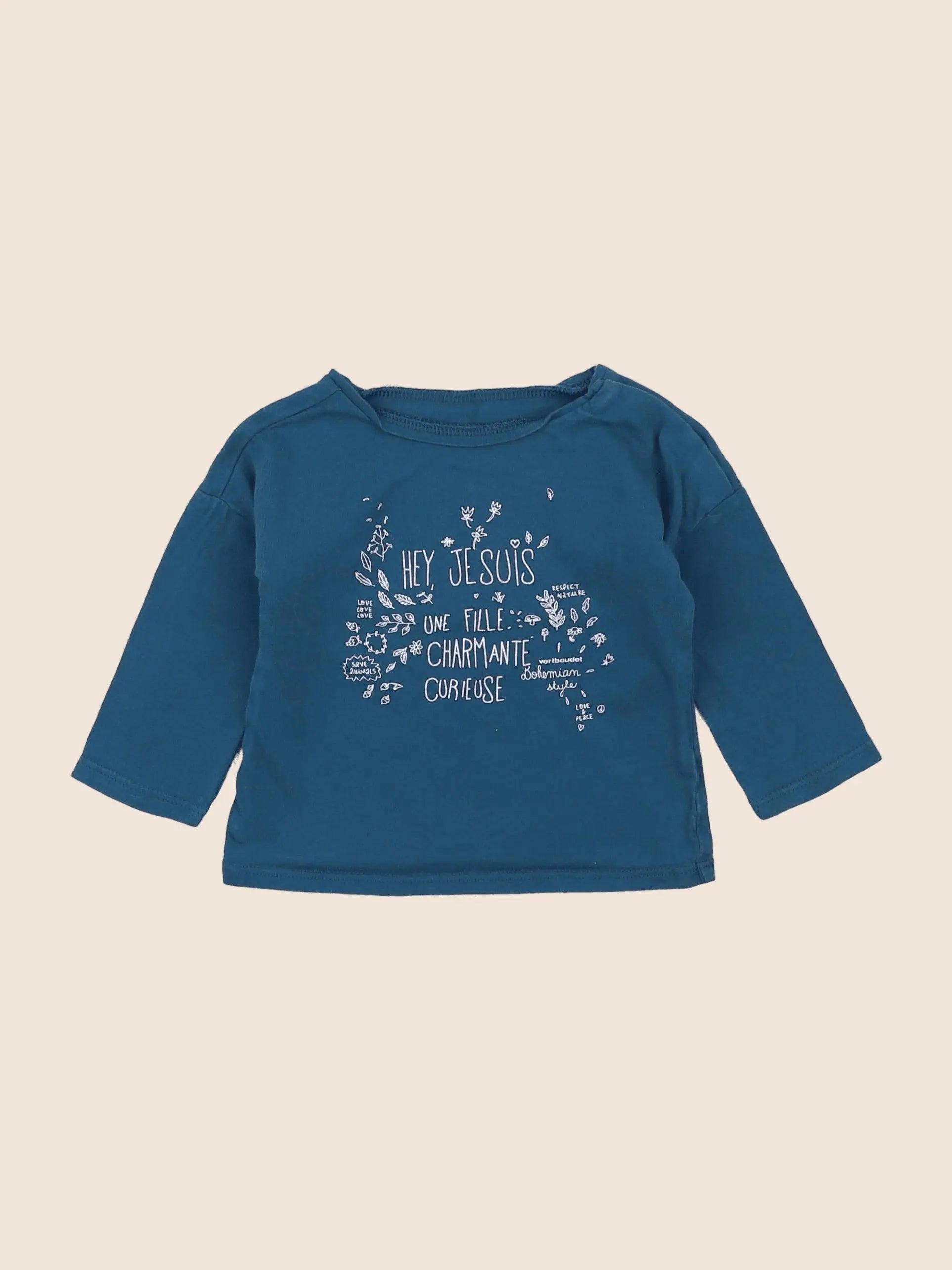 Vertbaudet - tee-shirt bleu - 6 mois
