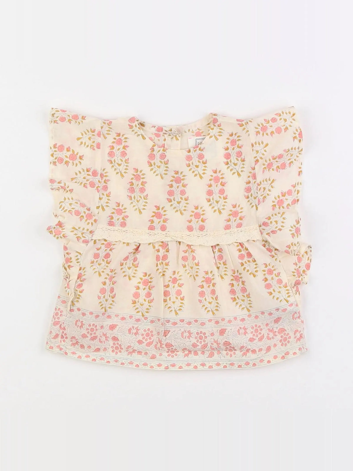 Bonheur du jour - blouse beige, rose - 3 mois