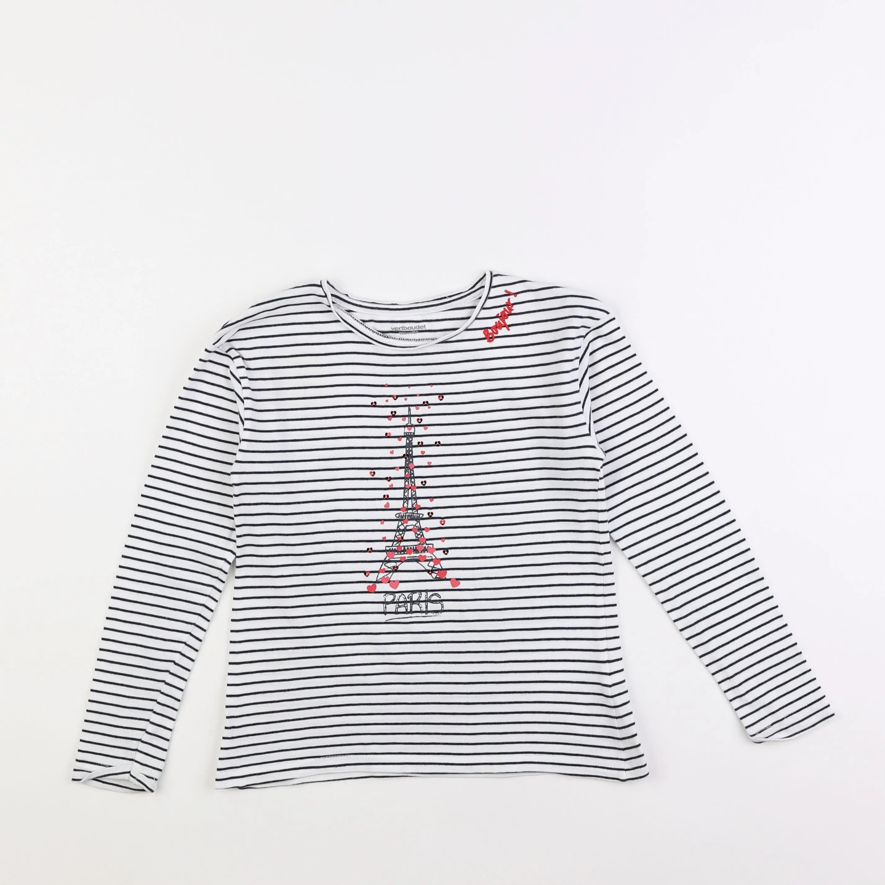Vertbaudet - tee-shirt blanc, bleu - 8 ans