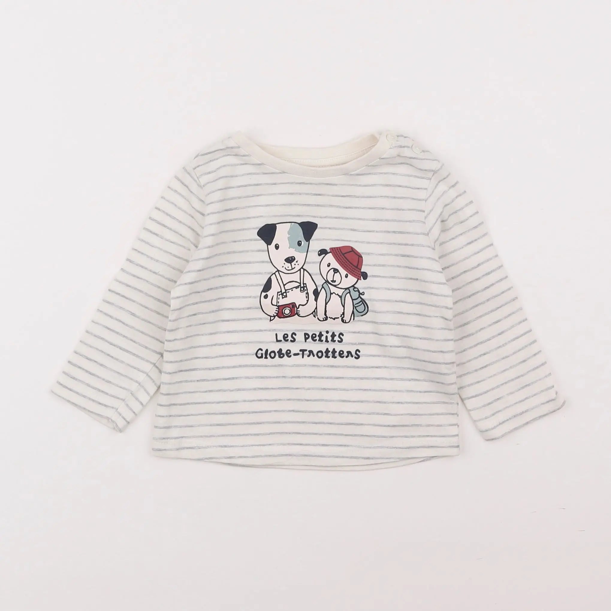 Vertbaudet - tee-shirt blanc, gris - 6 mois