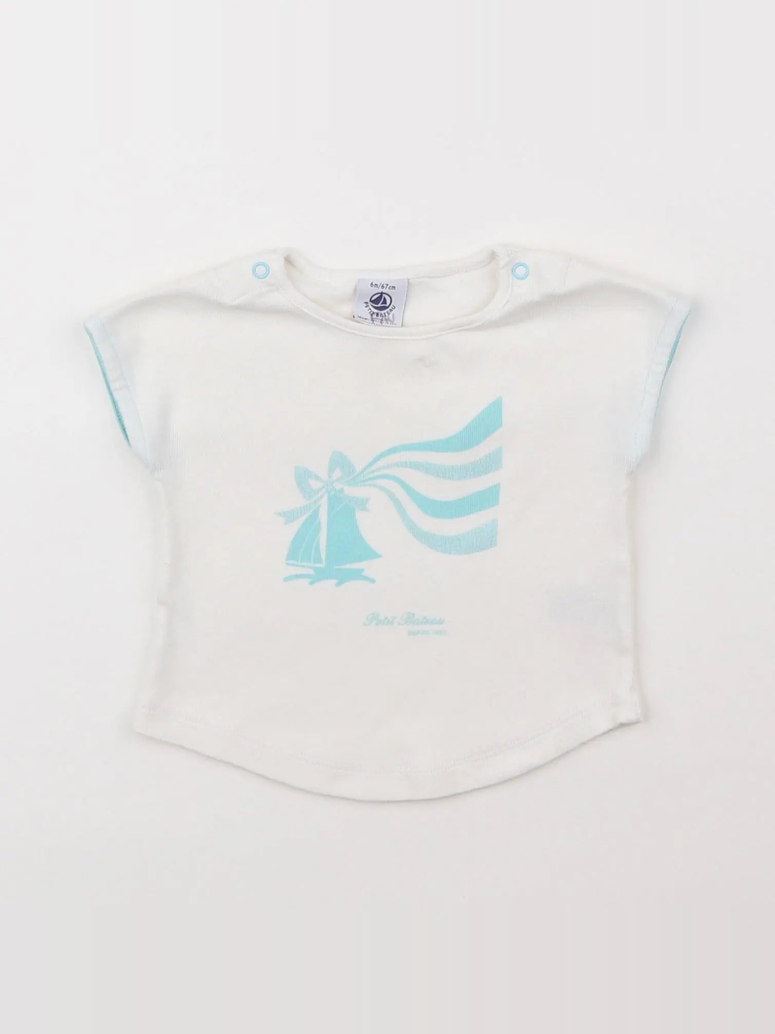 Petit Bateau - tee-shirt blanc, bleu - 6 mois