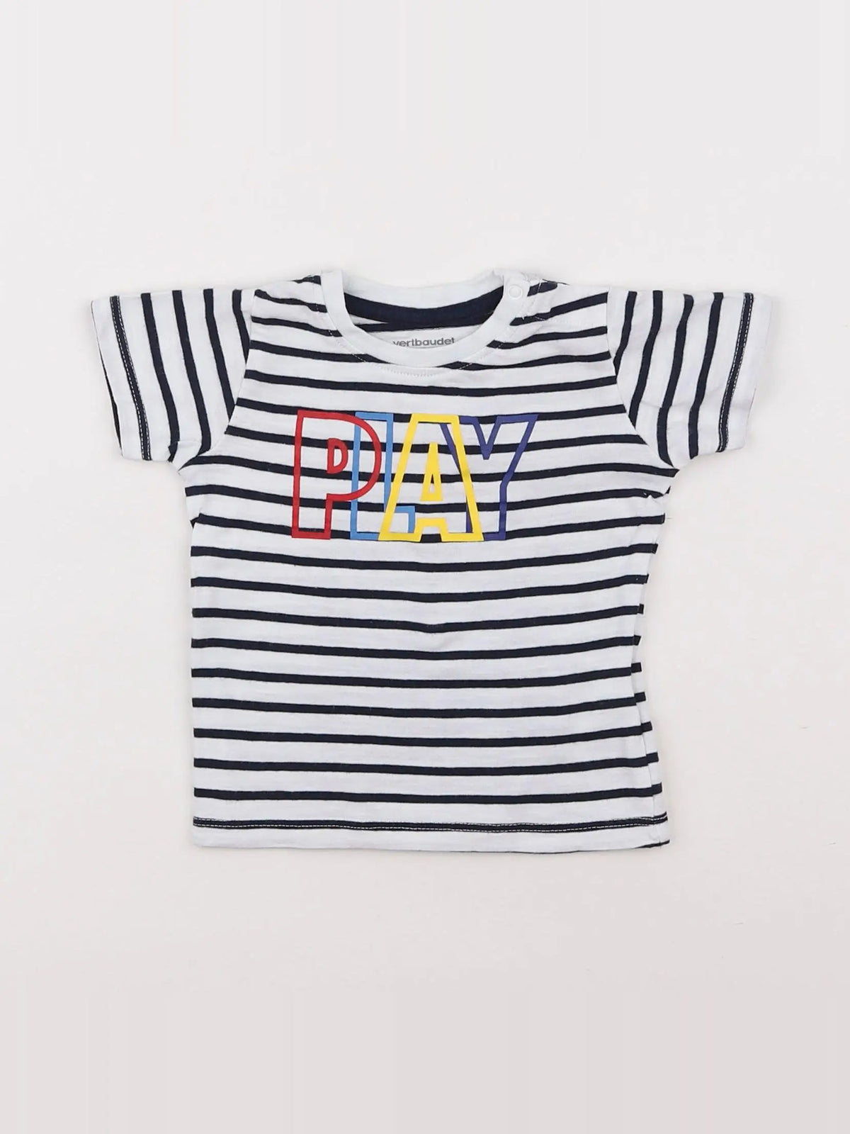 Vertbaudet - tee-shirt blanc, bleu - 3 mois
