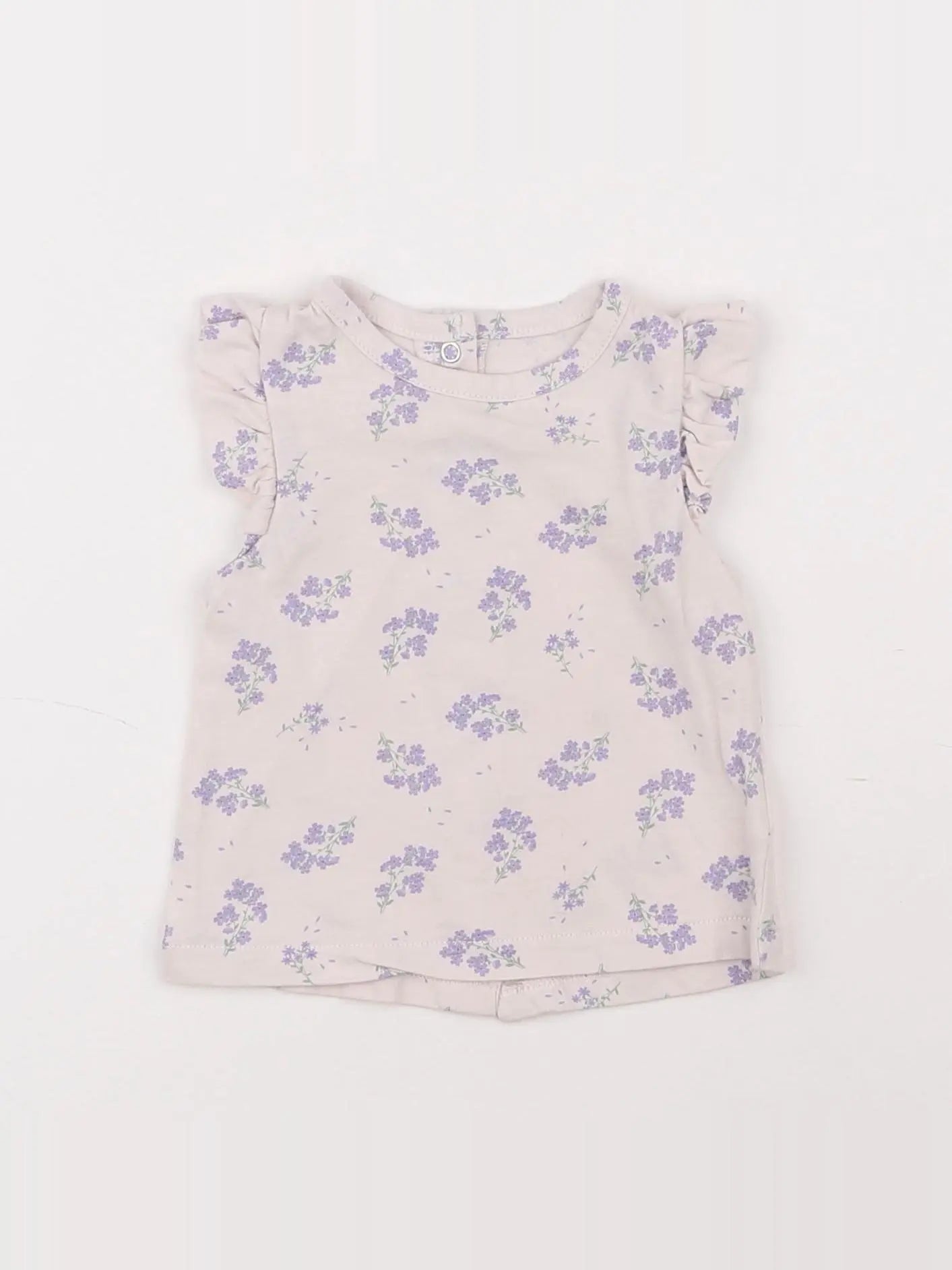 Vertbaudet - tee-shirt beige, violet - 3 mois