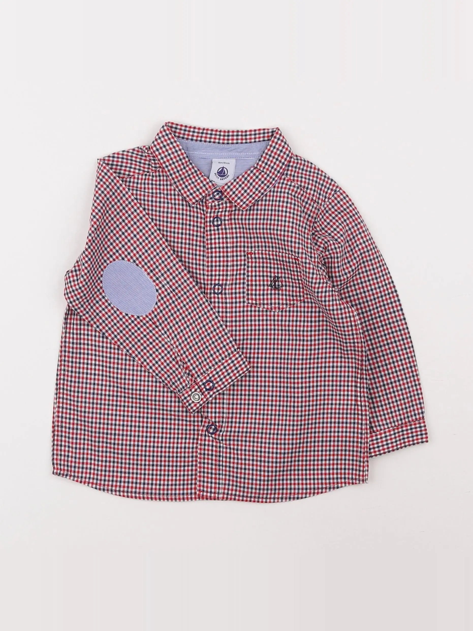 Petit Bateau - chemise blanc, rouge, bleu - 18 mois