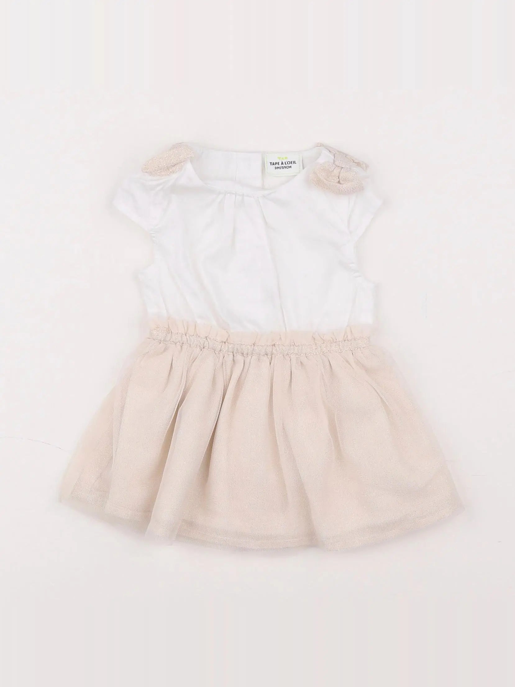 Tape à l'oeil - robe blanc, rose - 3 mois