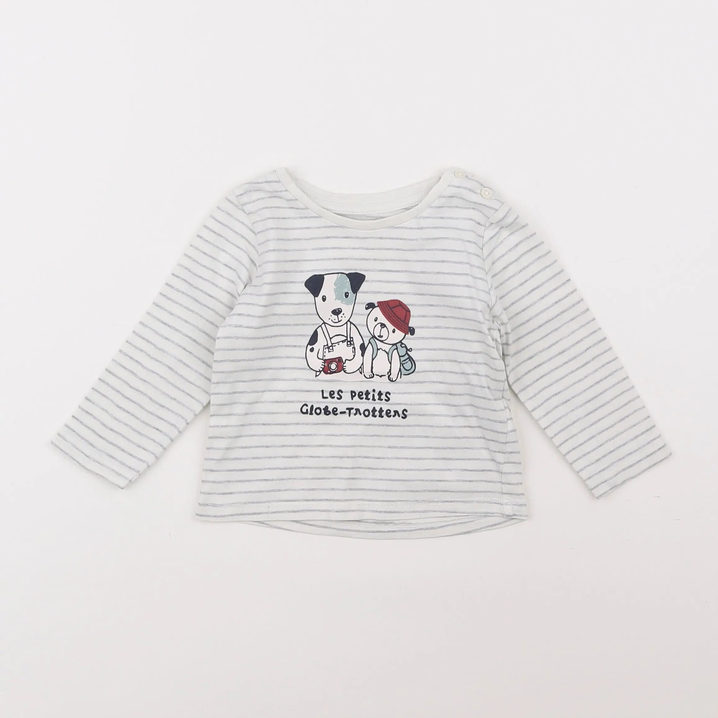 Vertbaudet - tee-shirt blanc, gris - 9 mois