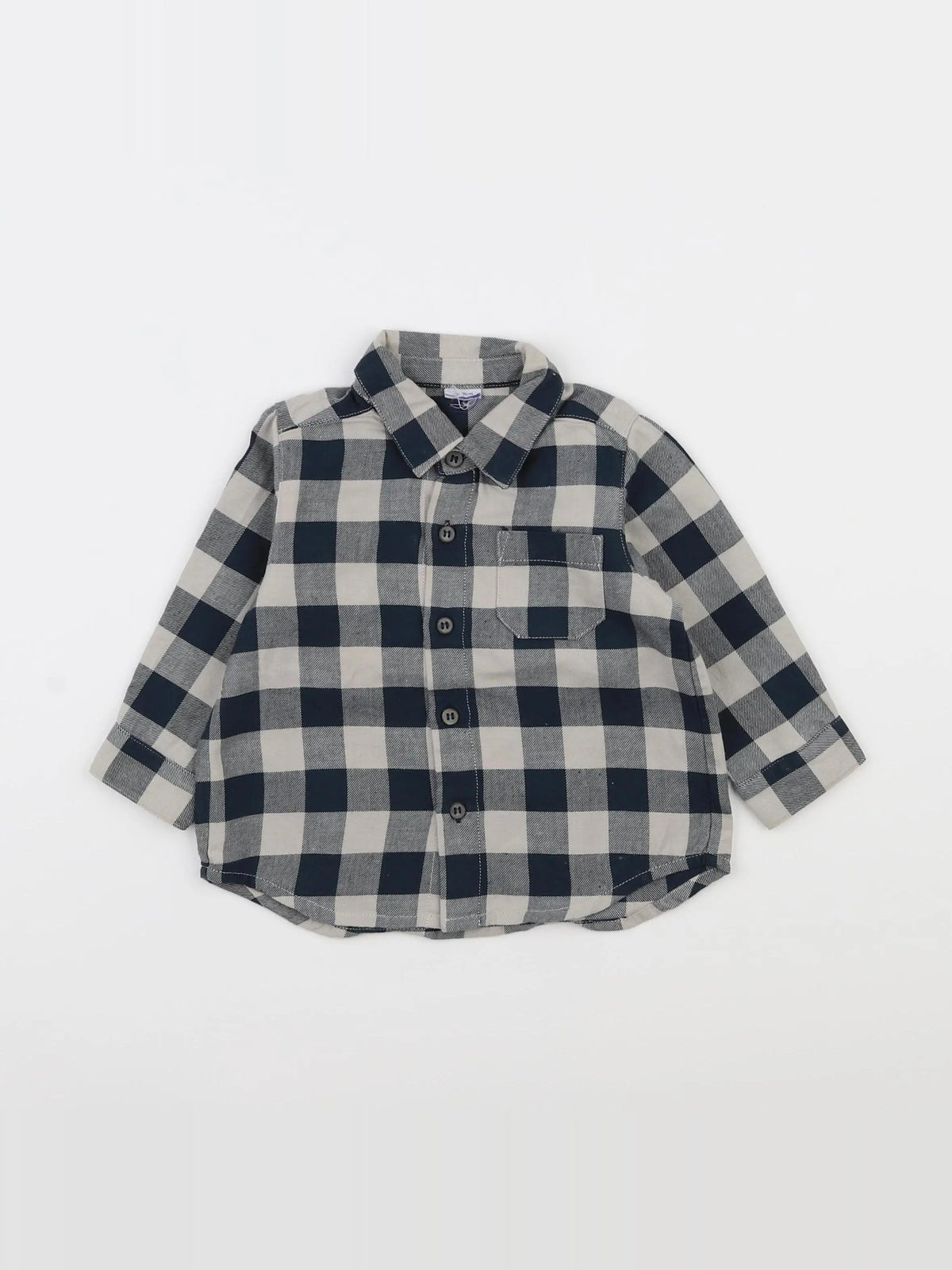 Petit Bateau - chemise bleu, beige - 12 mois
