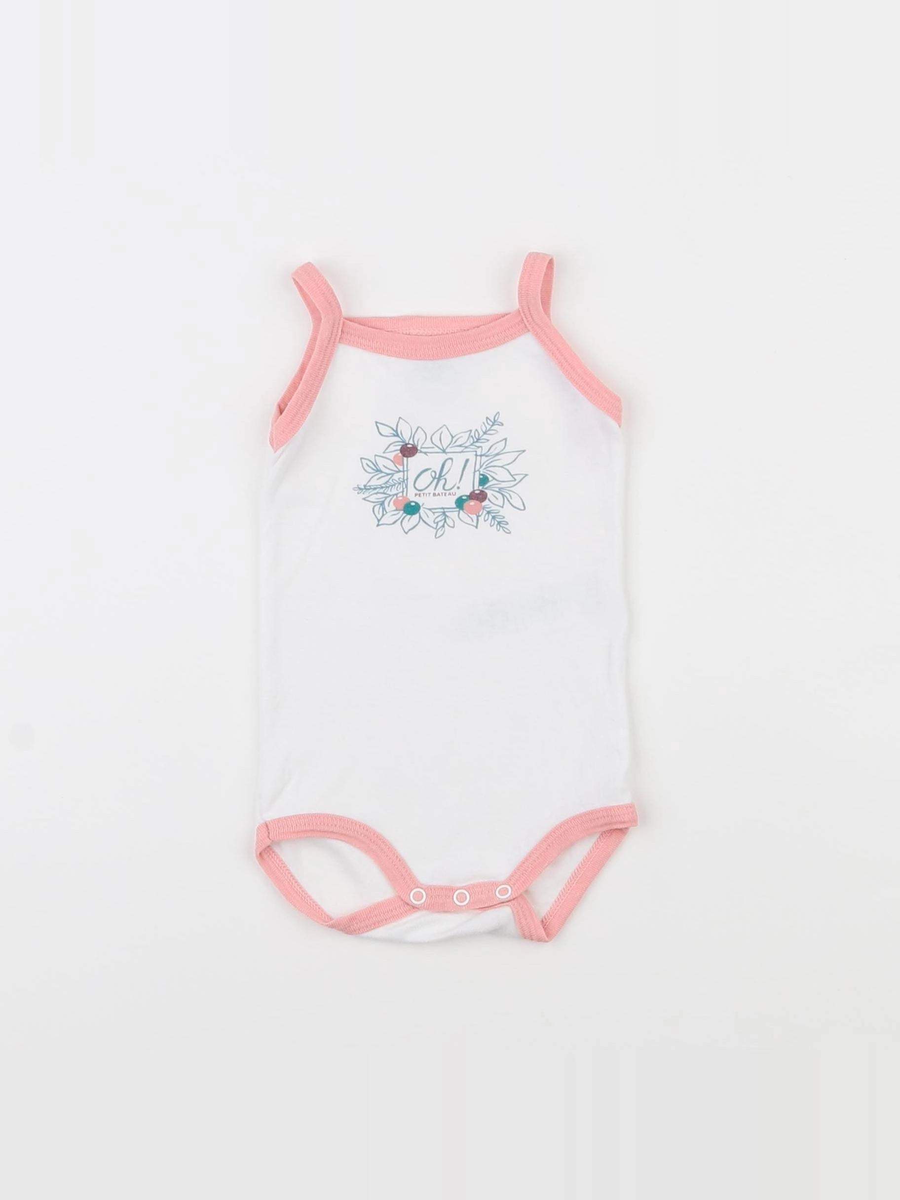 Petit Bateau - body blanc, rose - 3 mois