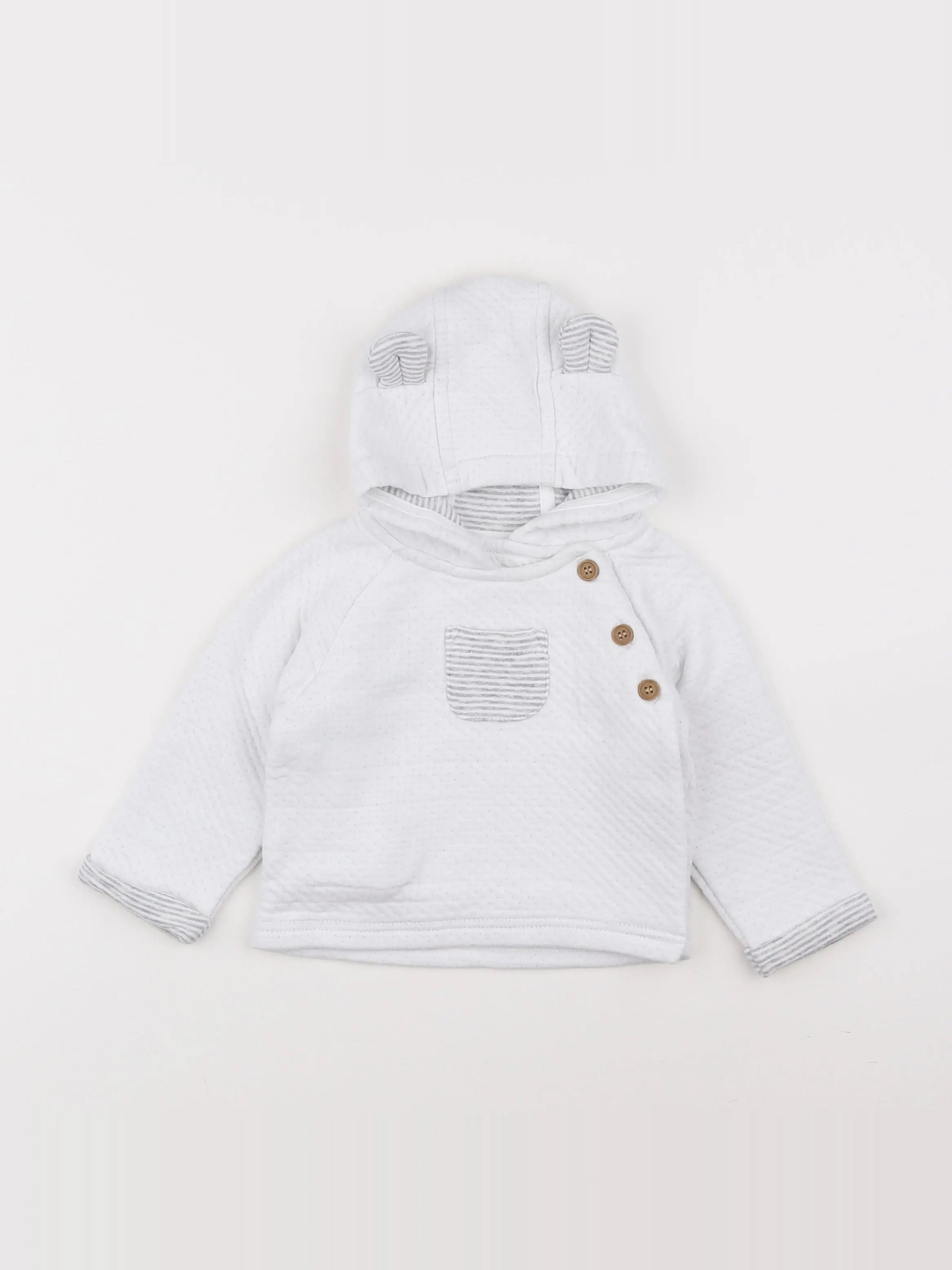 The little white company - sweat blanc, gris - 6/9 mois