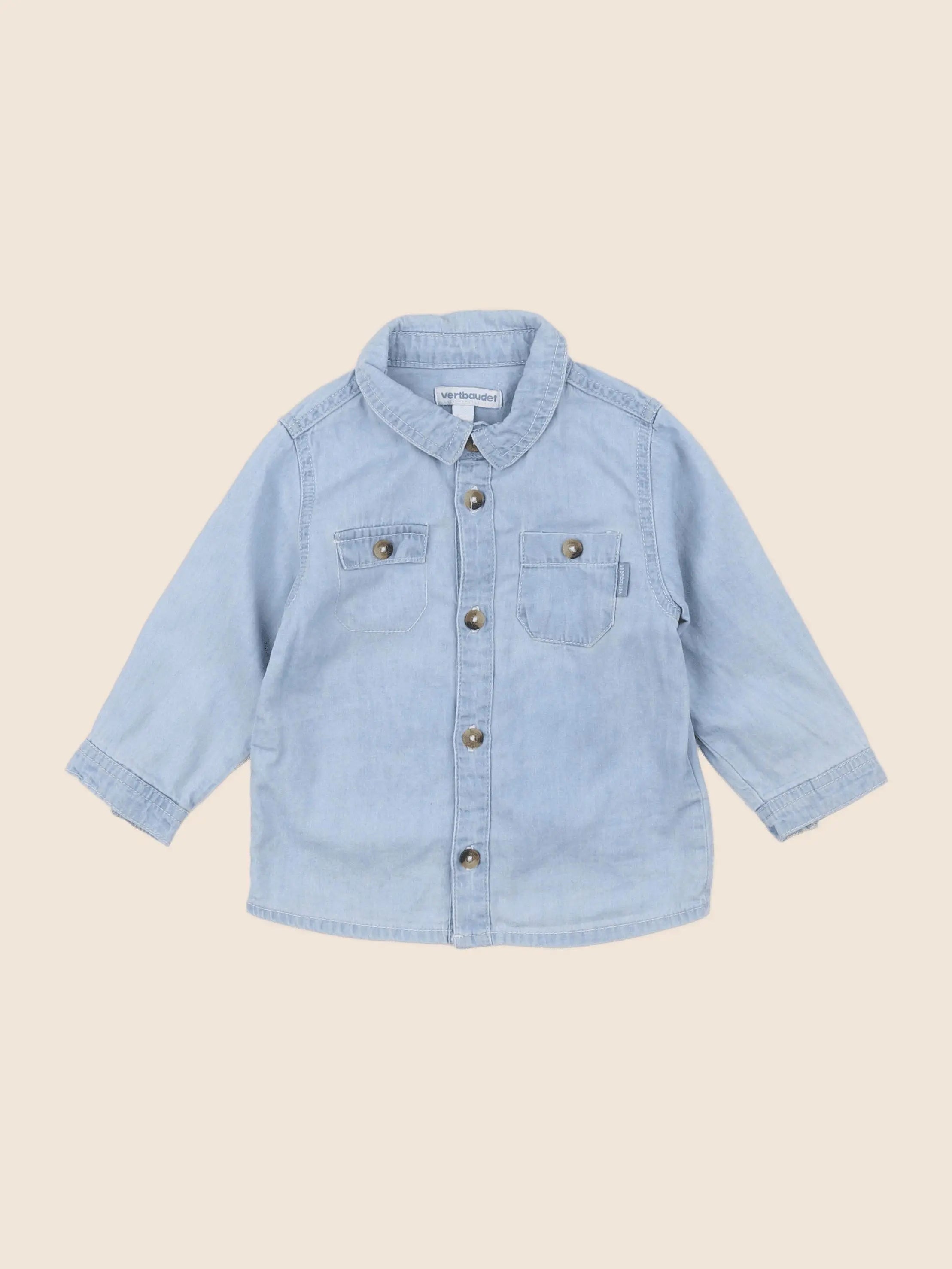 Vertbaudet - chemise bleu - 12 mois
