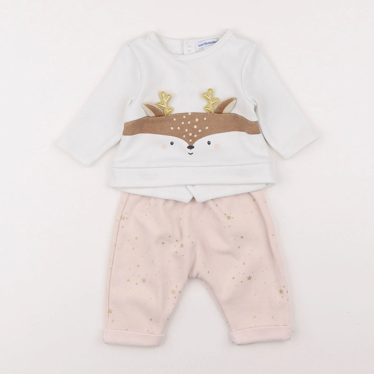 Vertbaudet - ensemble blanc, rose - 3 mois