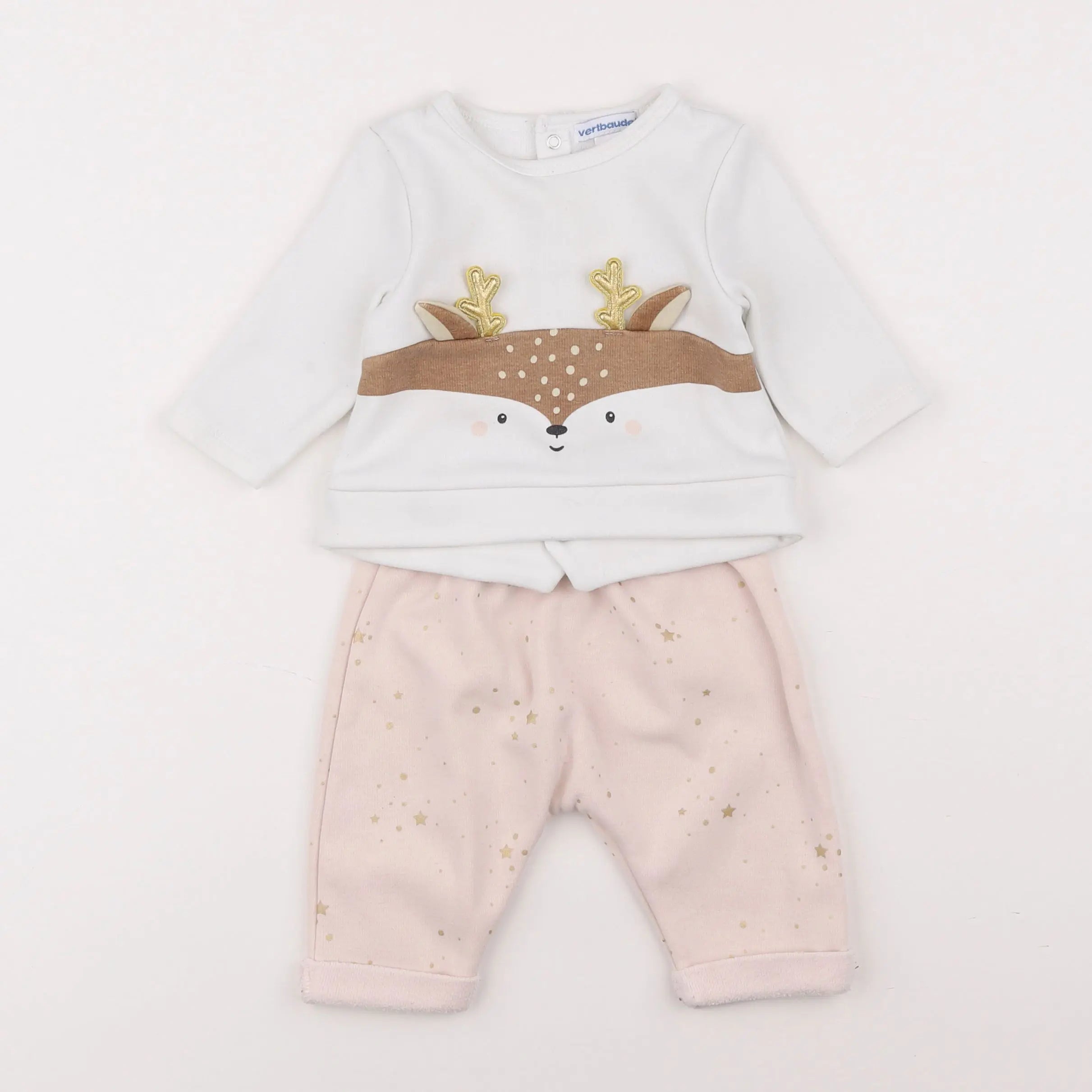 Vertbaudet - ensemble blanc, rose - 3 mois