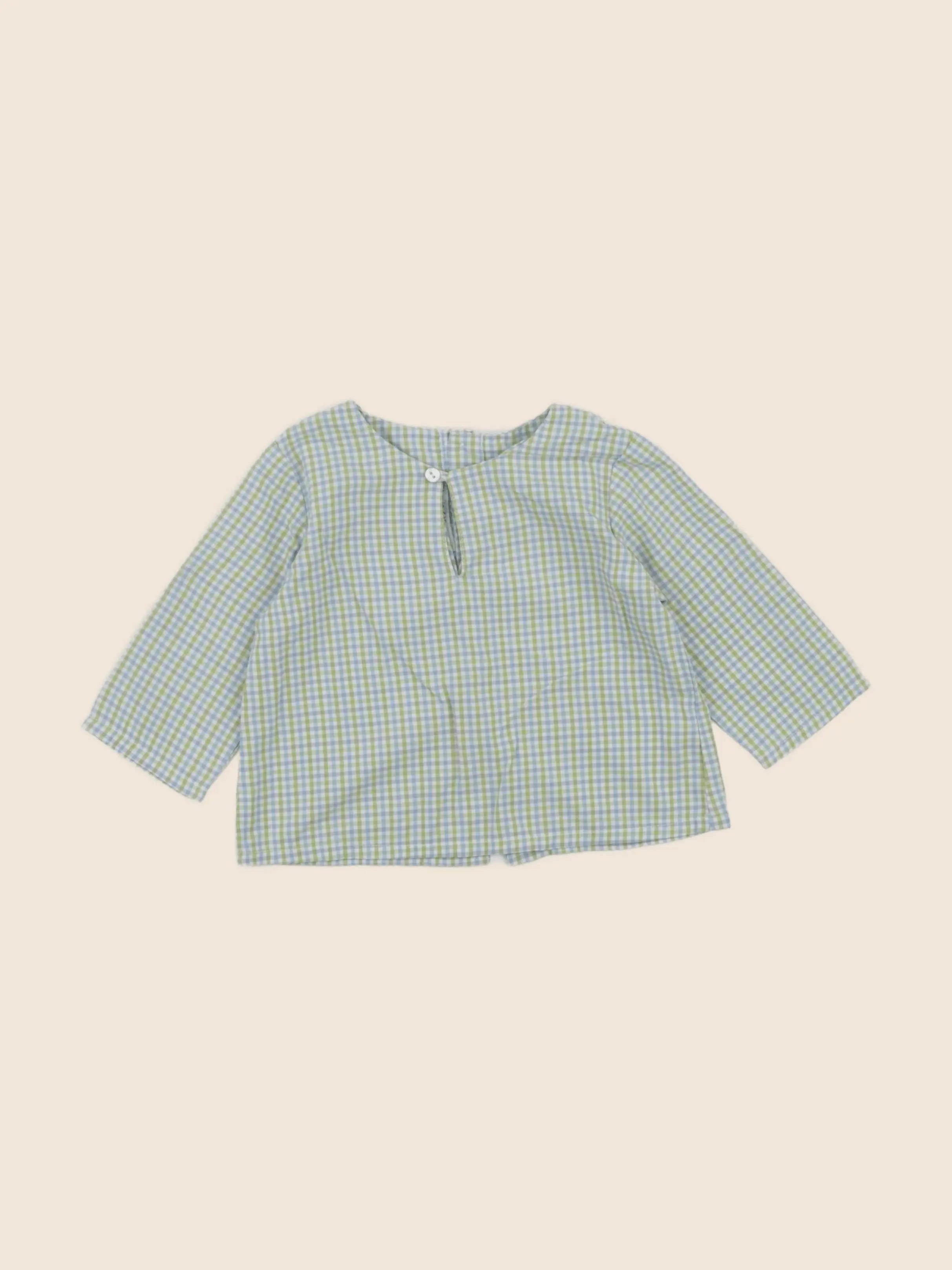 Louis et Victorie - blouse vert, bleu - 6 mois