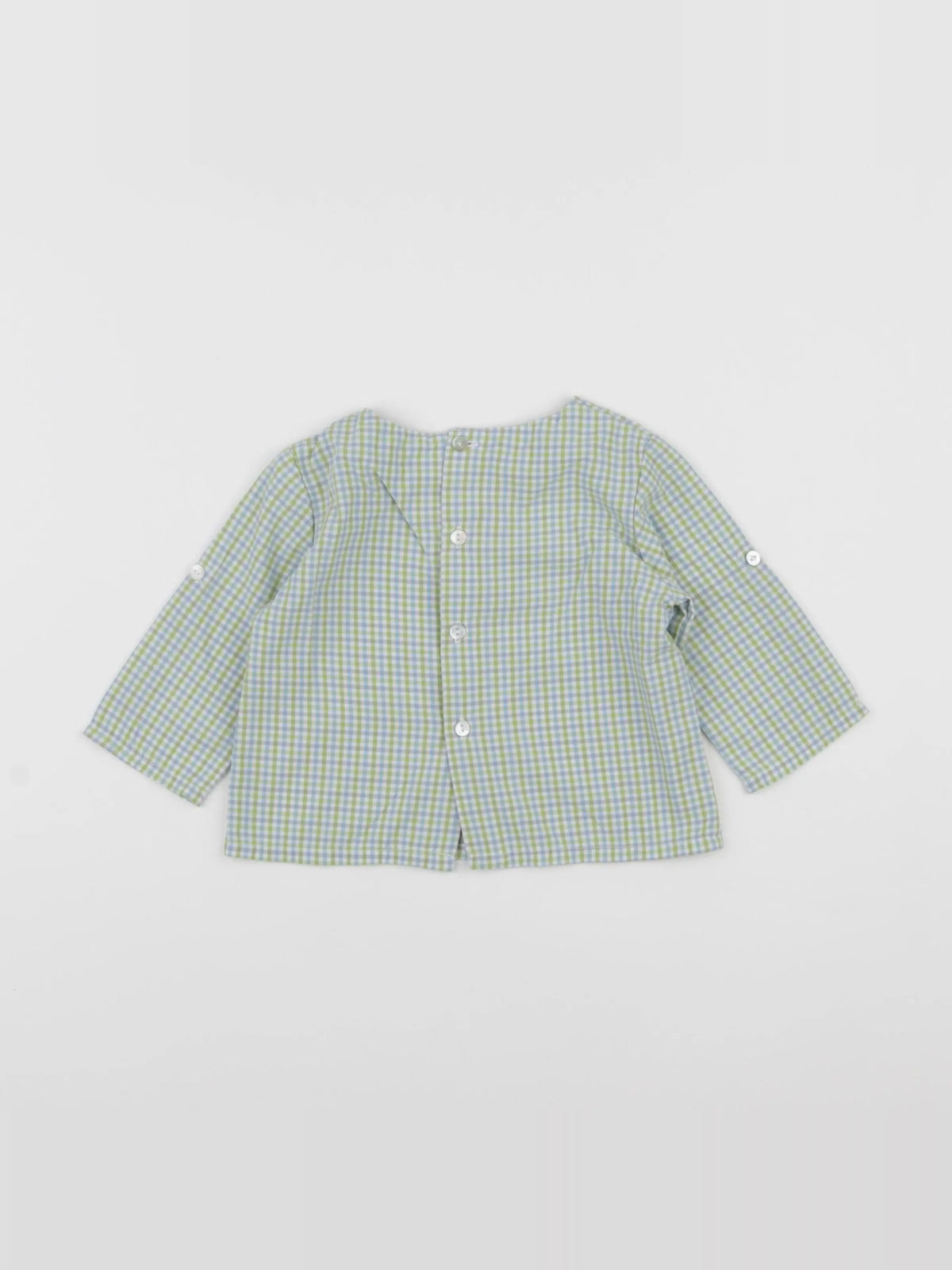 Louis et Victorie - blouse vert, bleu - 6 mois