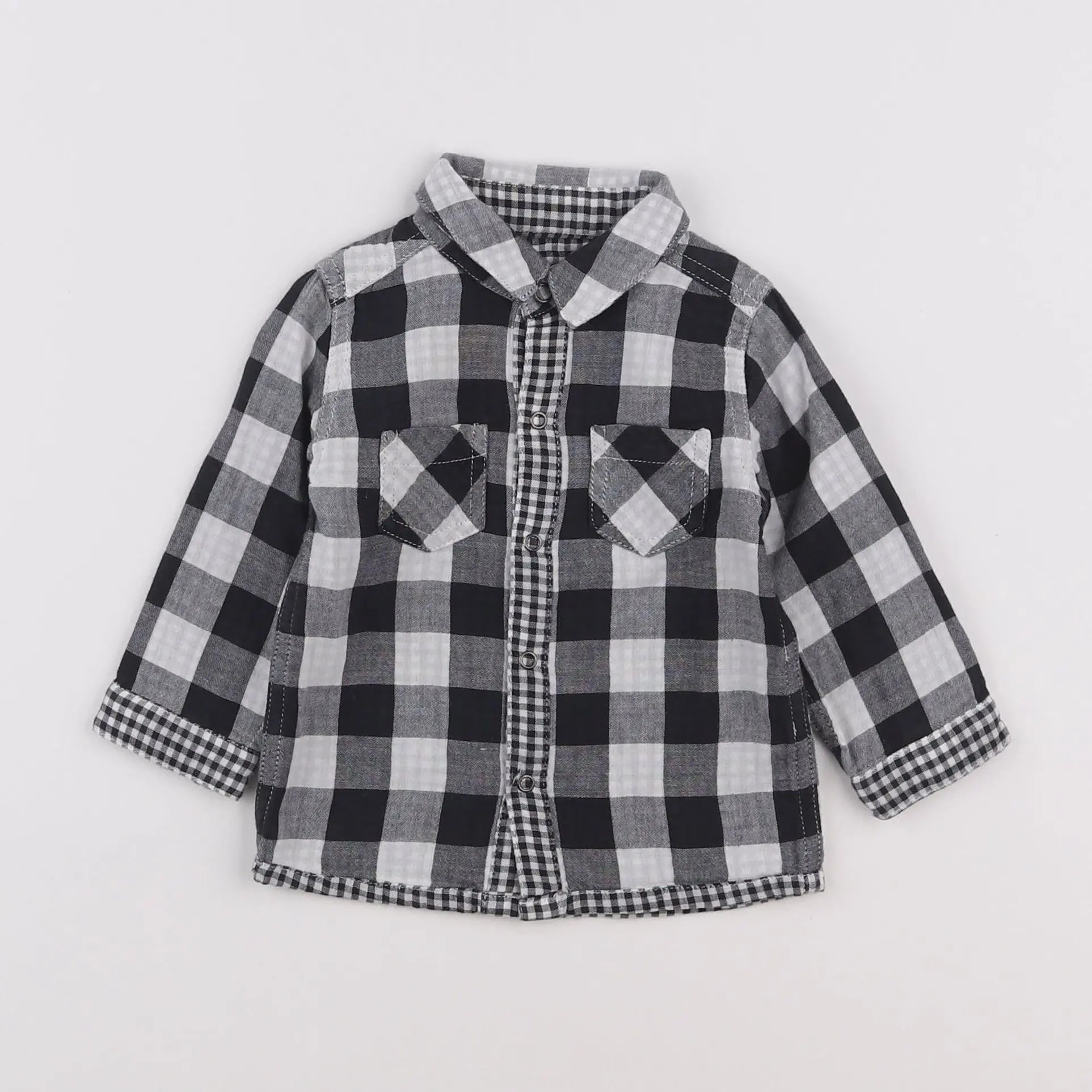 Vertbaudet - chemise réversible blanc, noir - 9 mois