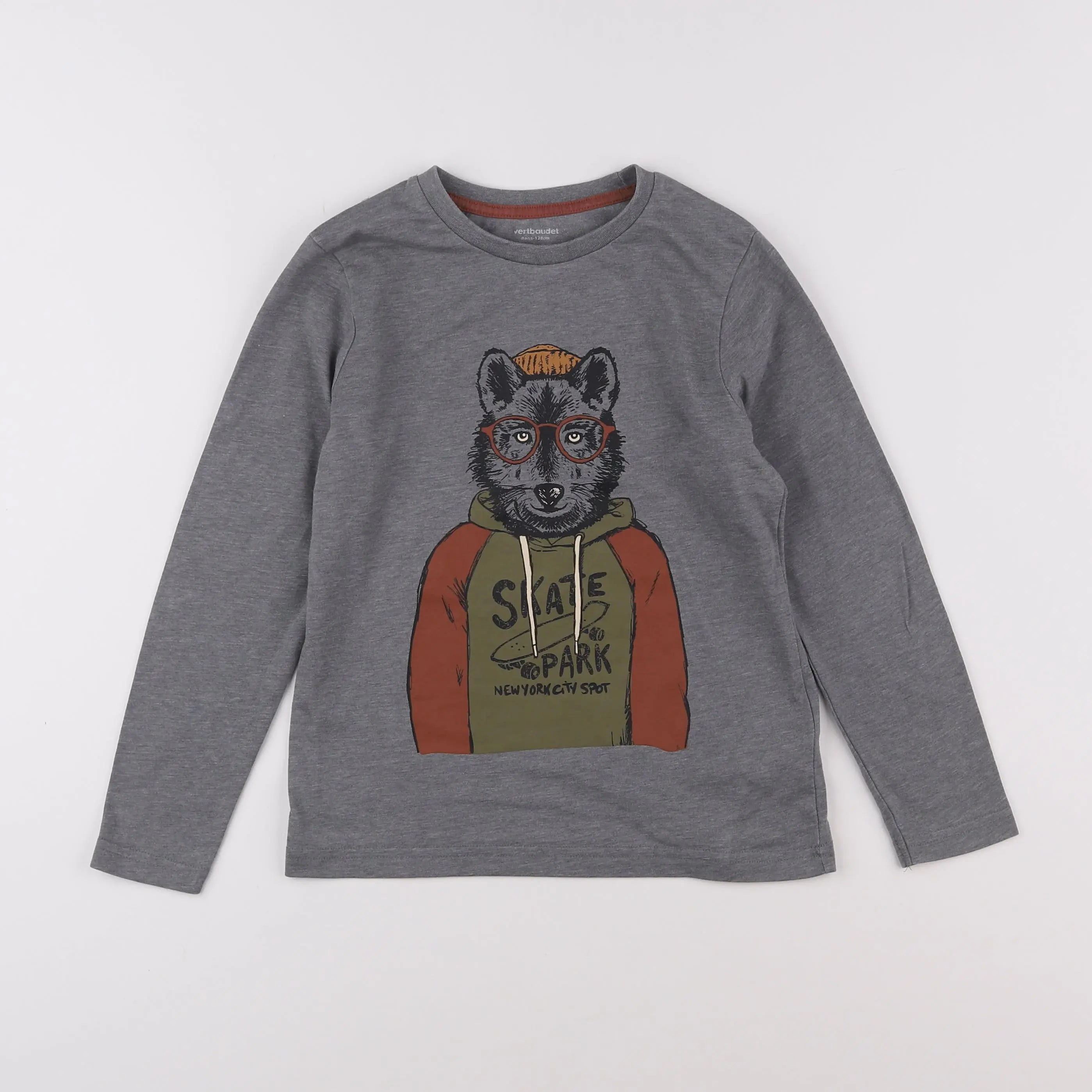Vertbaudet - tee-shirt gris, marron - 8 ans
