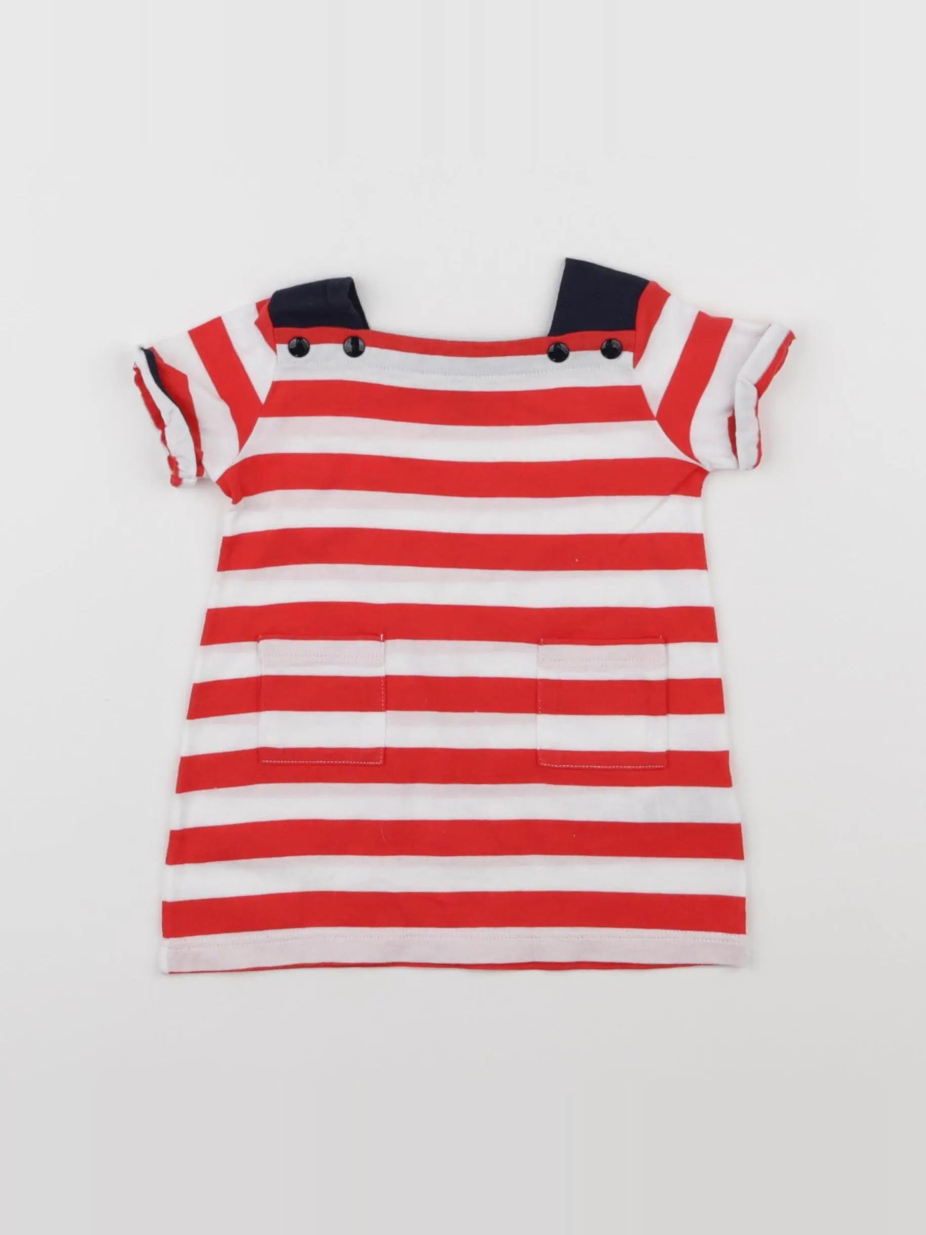 Petit Bateau - robe blanc, rouge - 3 mois