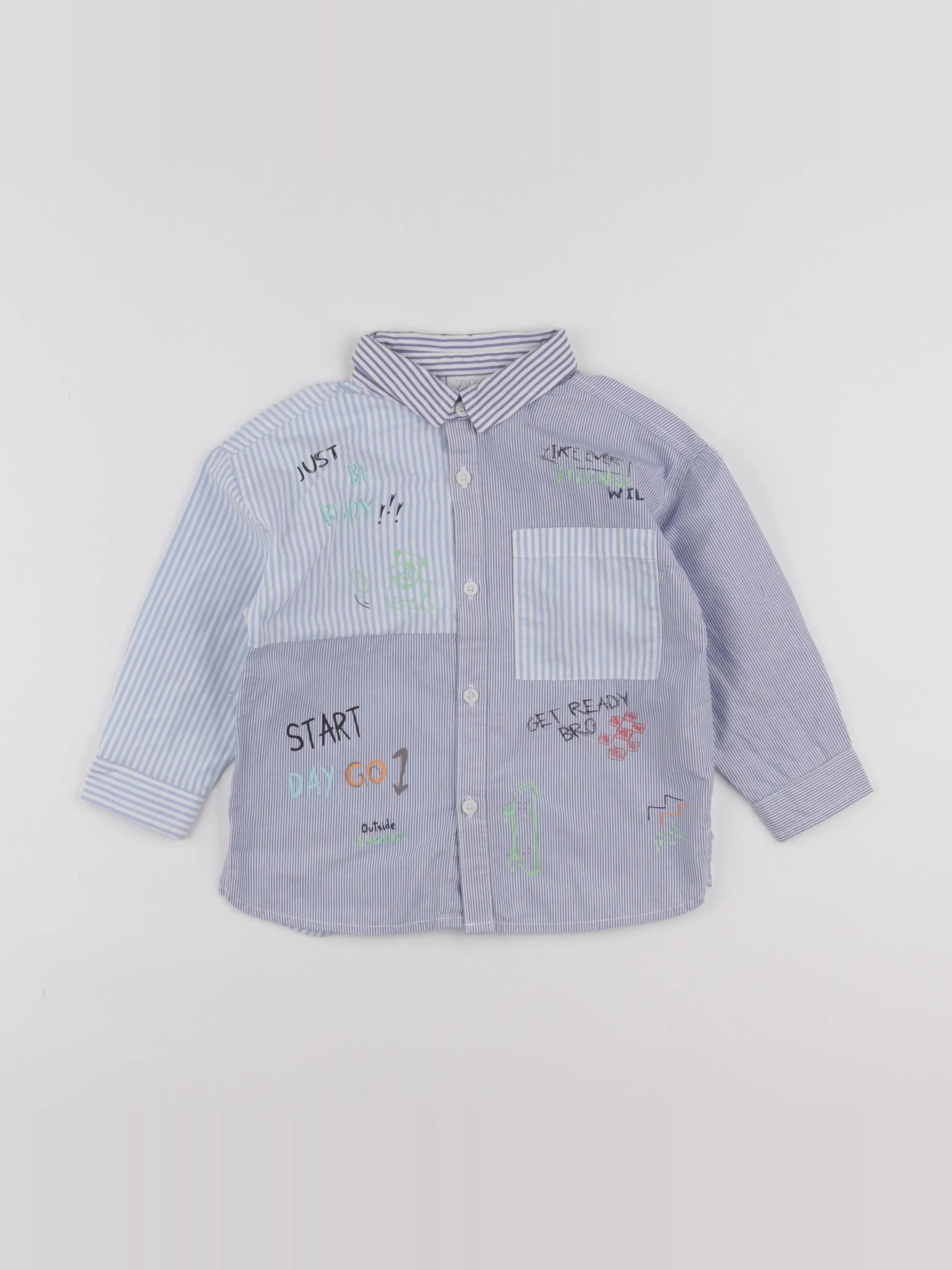 Zara - chemise bleu, blanc - 18 mois à 2 ans