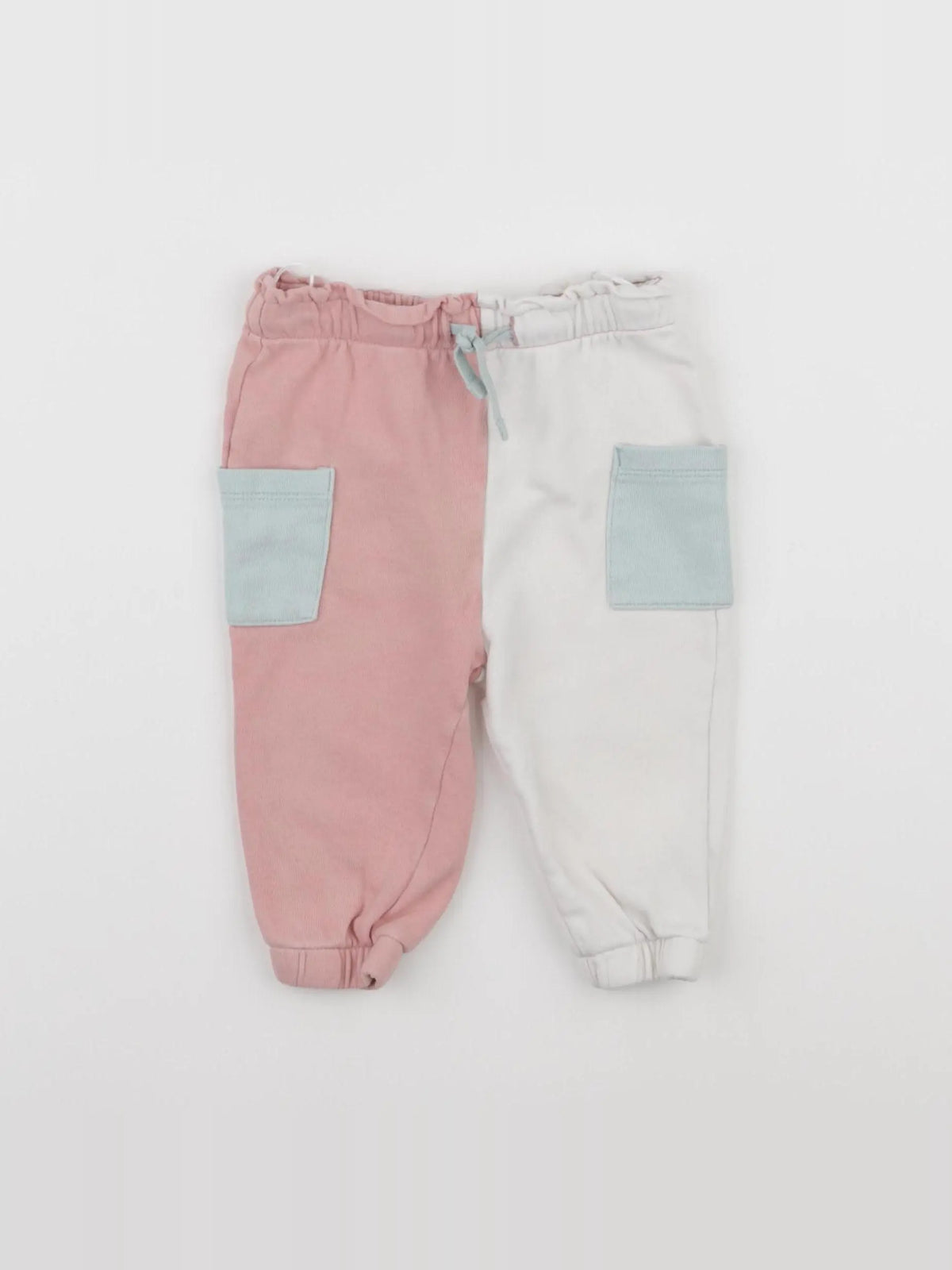 H&M - pantalon blanc, rose - 3/6 mois