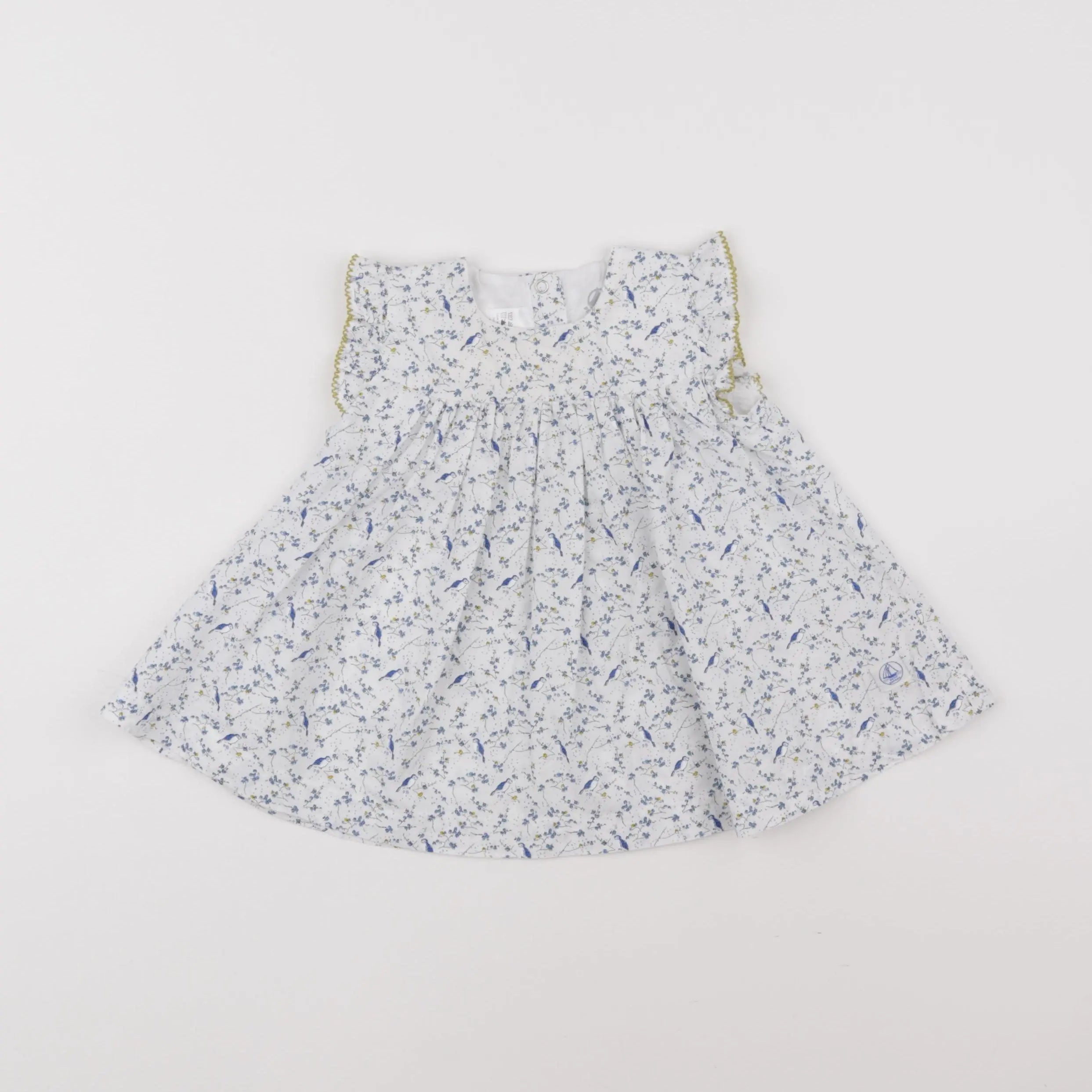 Petit Bateau - robe blanc, bleu - 6 mois