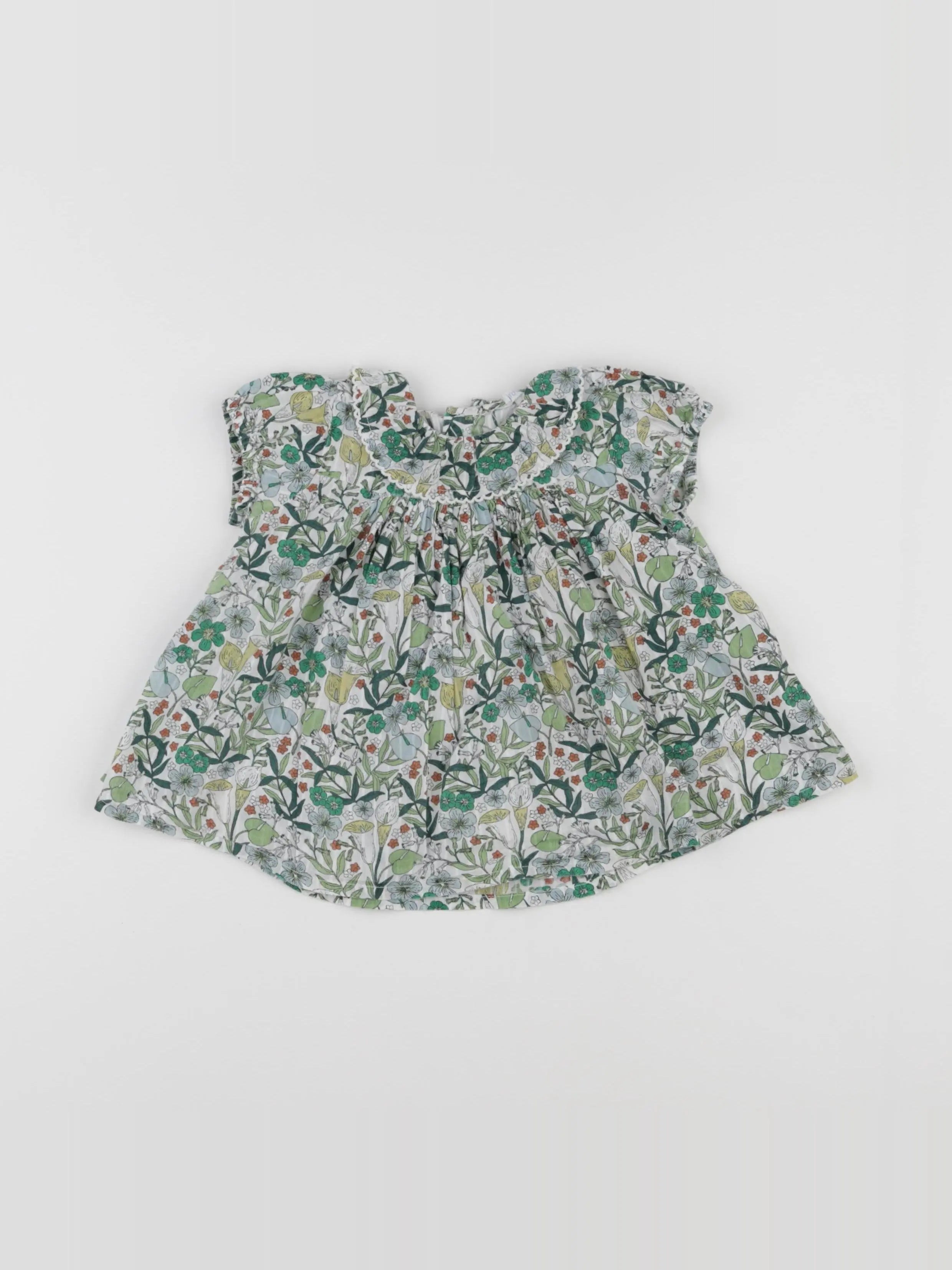 Boutchou - blouse blanc, vert - 12 mois