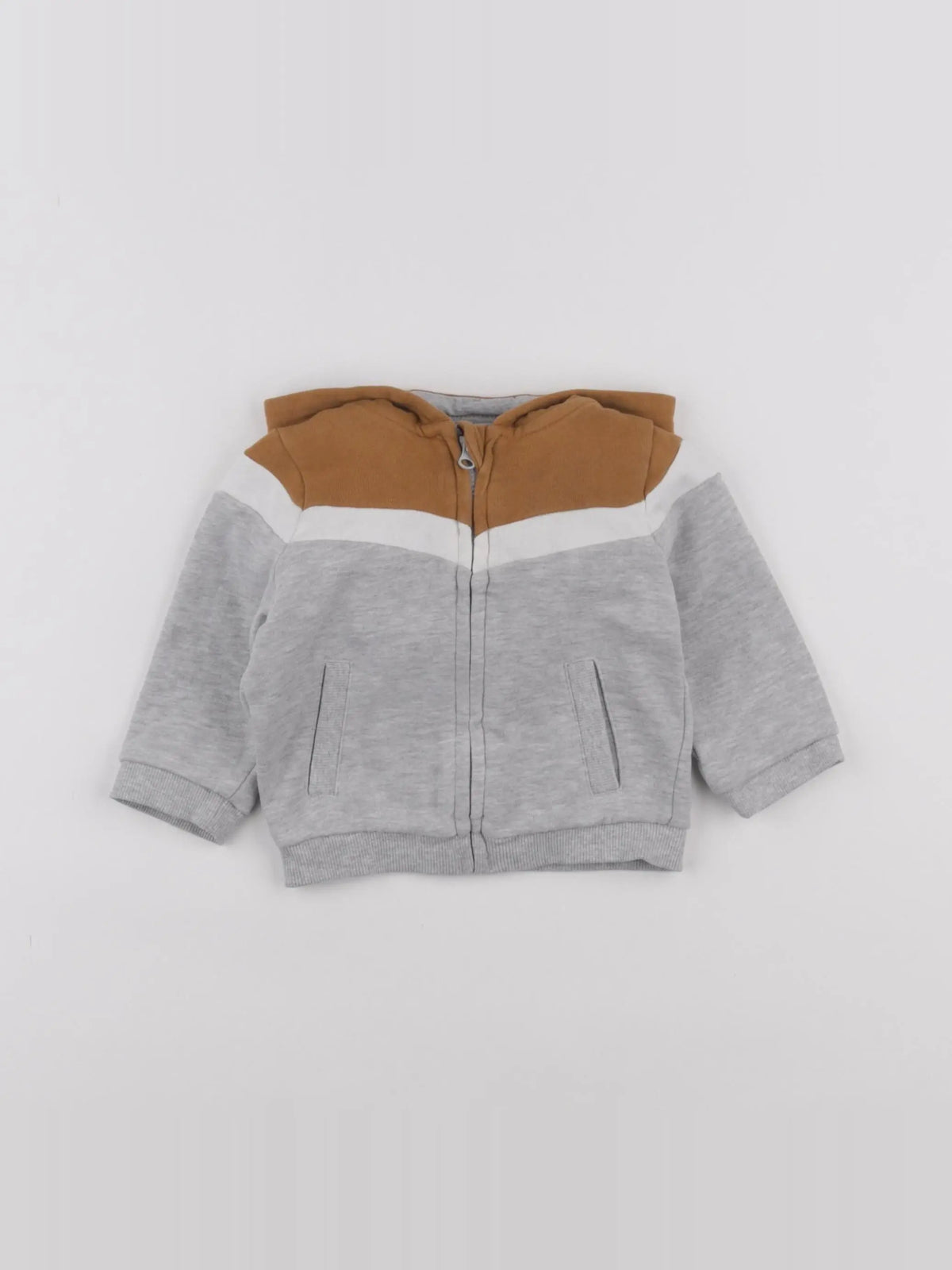 Vertbaudet - sweat gris, marron - 9 mois