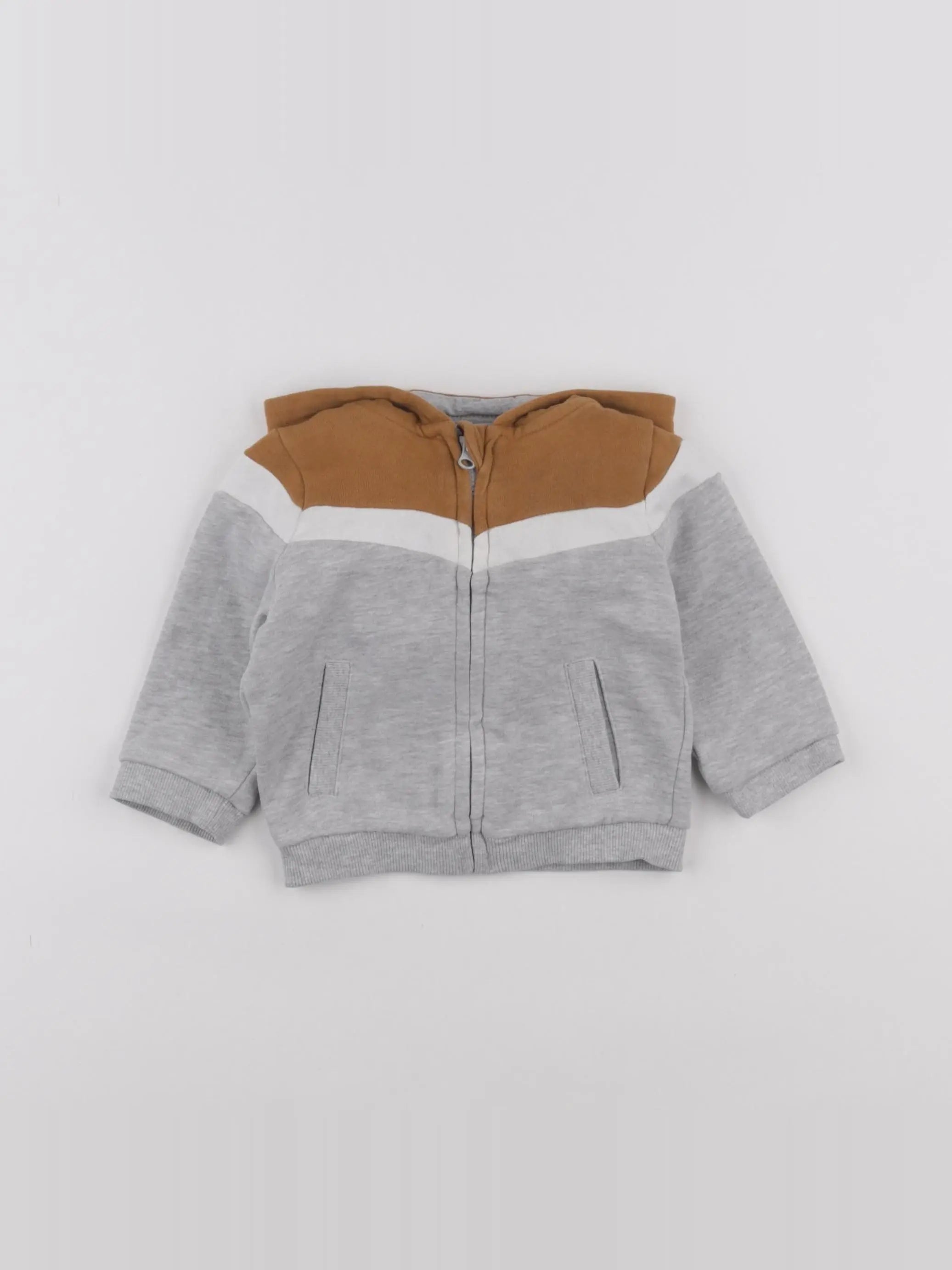Vertbaudet - sweat gris, marron - 9 mois