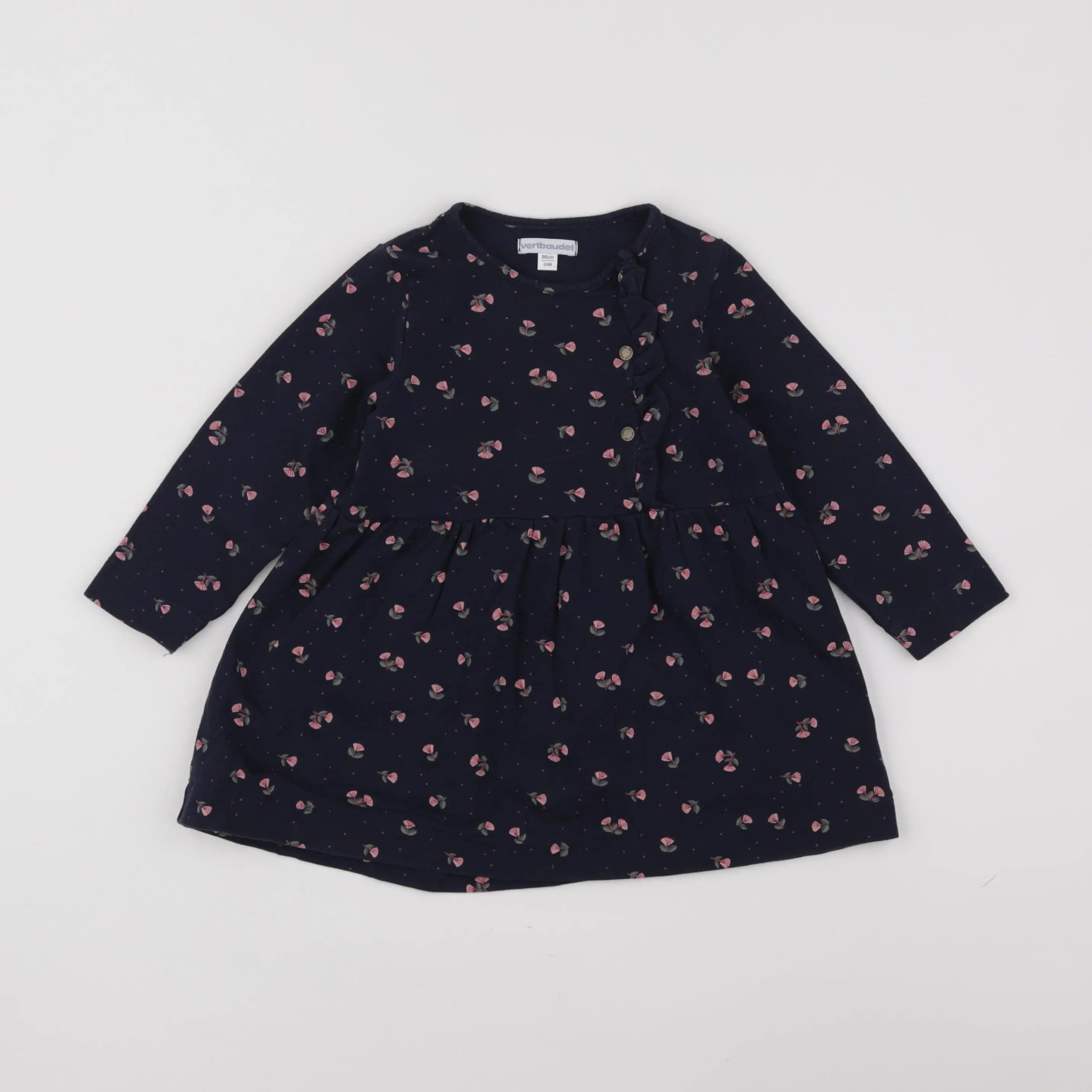 Vertbaudet - robe bleu, rose - 2 ans