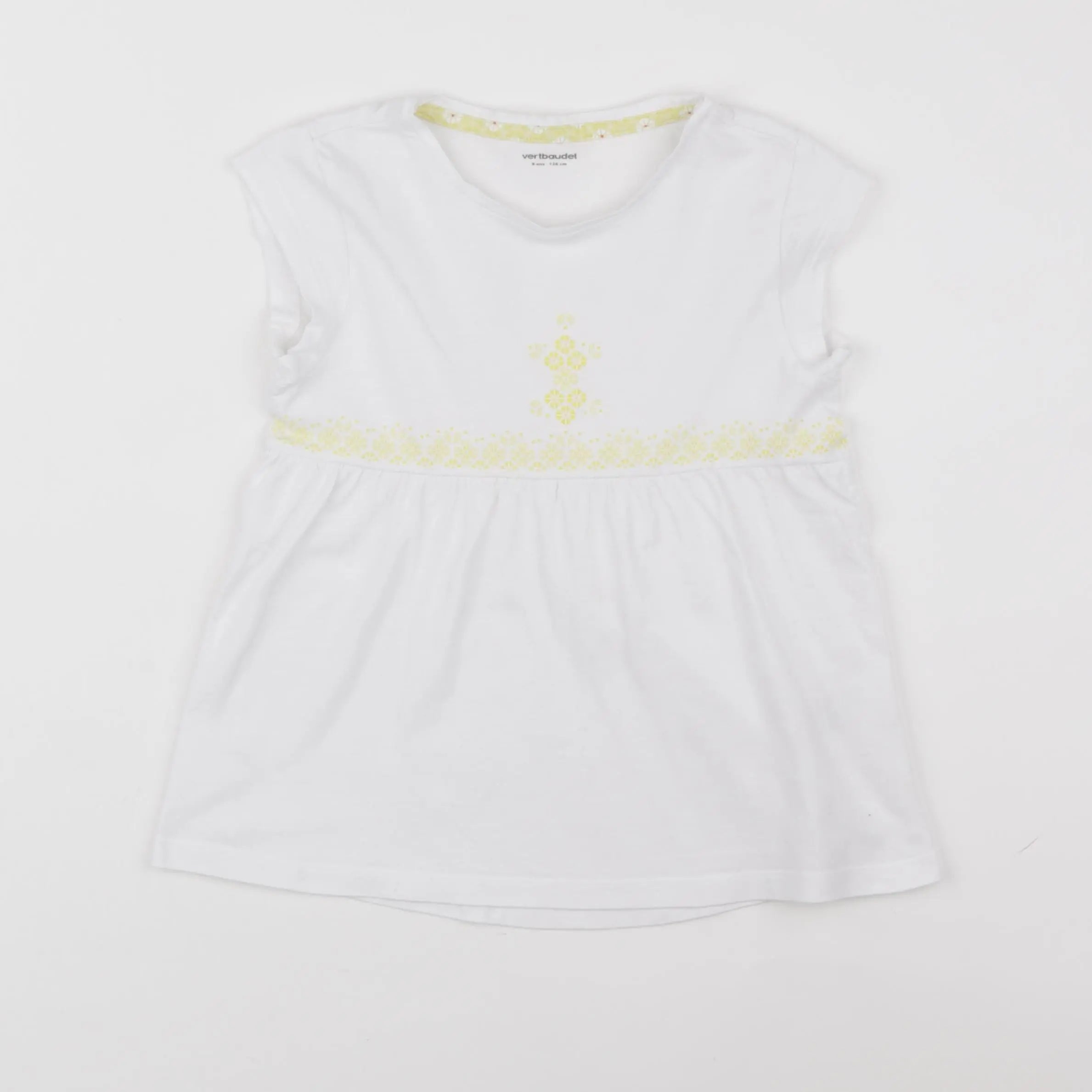 Vertbaudet - tee-shirt blanc, jaune - 8 ans