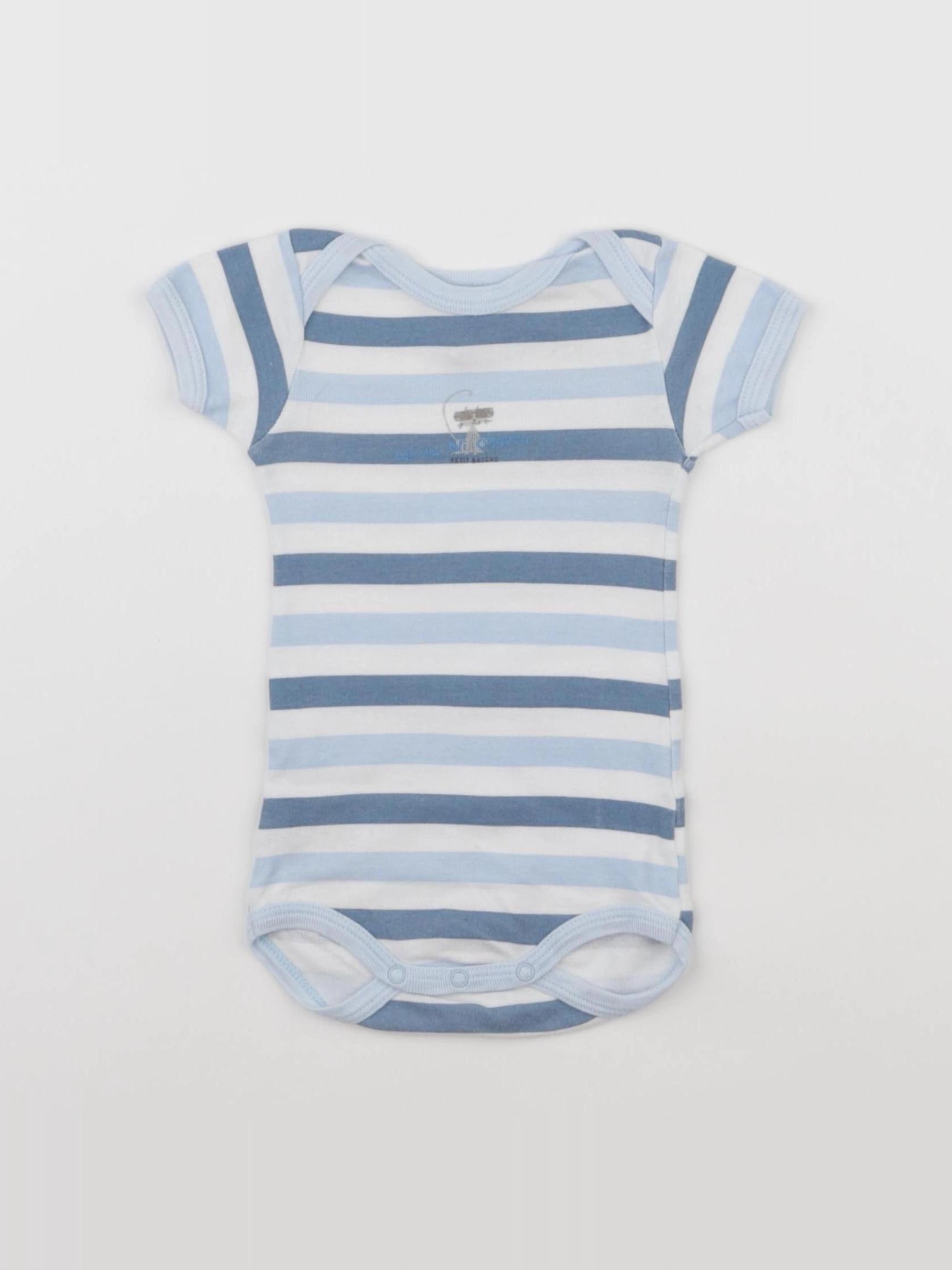 Petit Bateau - body blanc, bleu - 3 mois