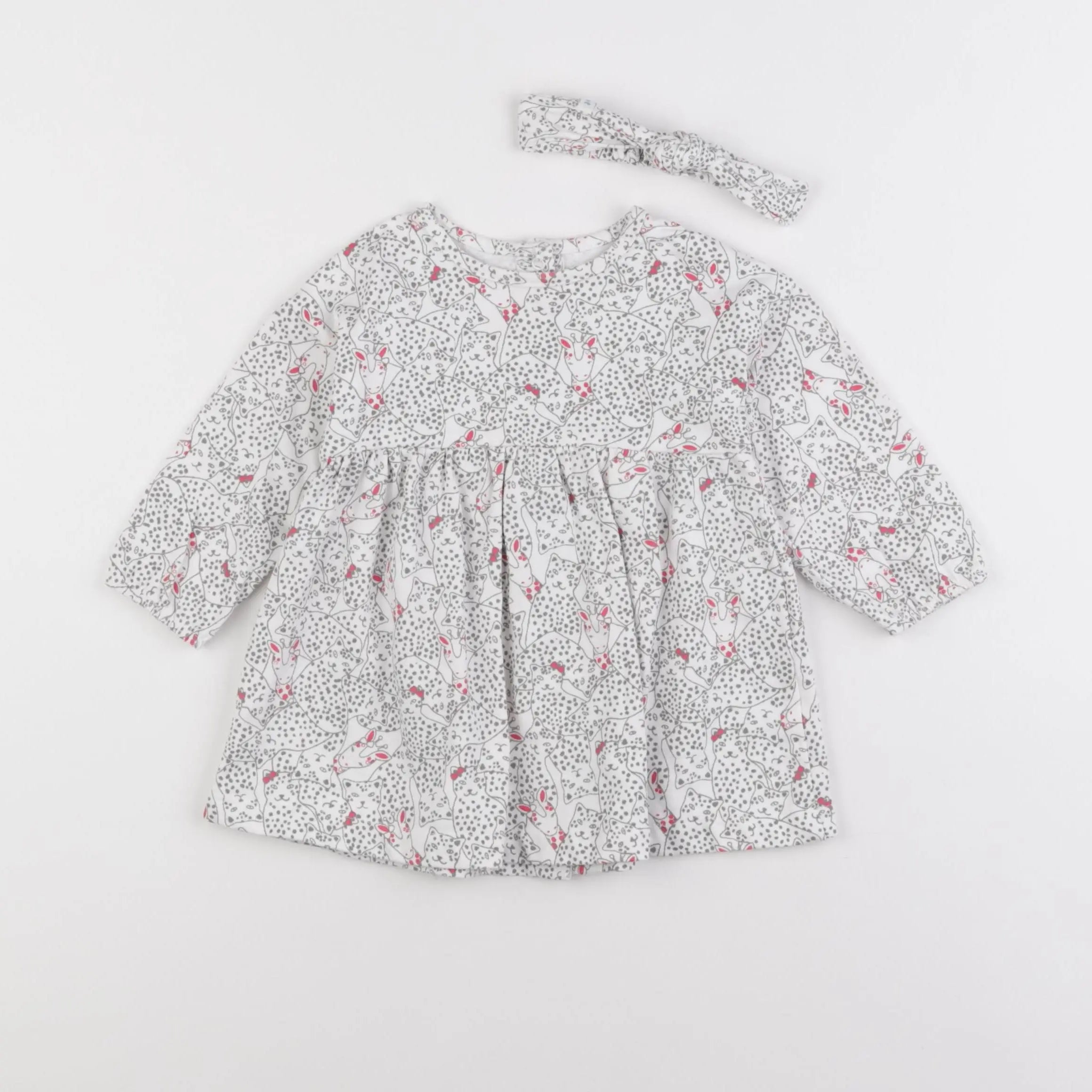 Vertbaudet - robe blanc, gris - 12 mois