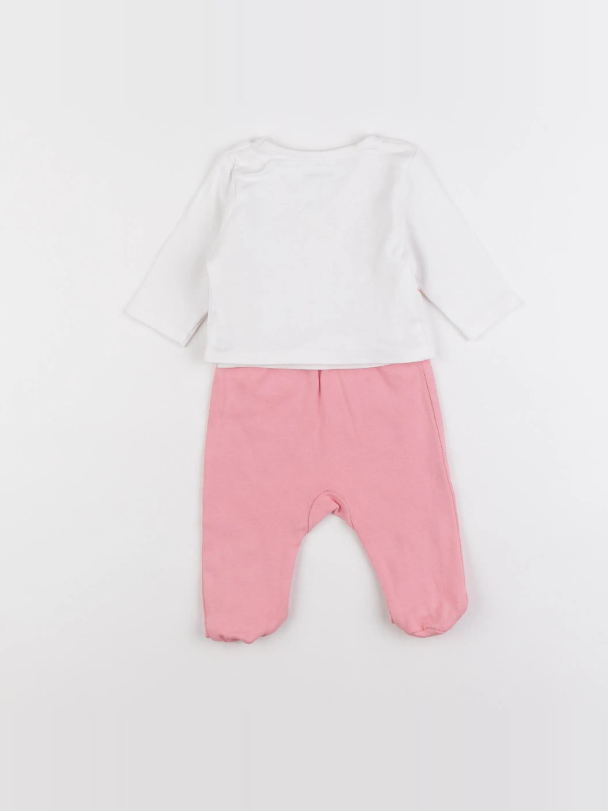 Vertbaudet - pyjama coton blanc, rose - 0 mois