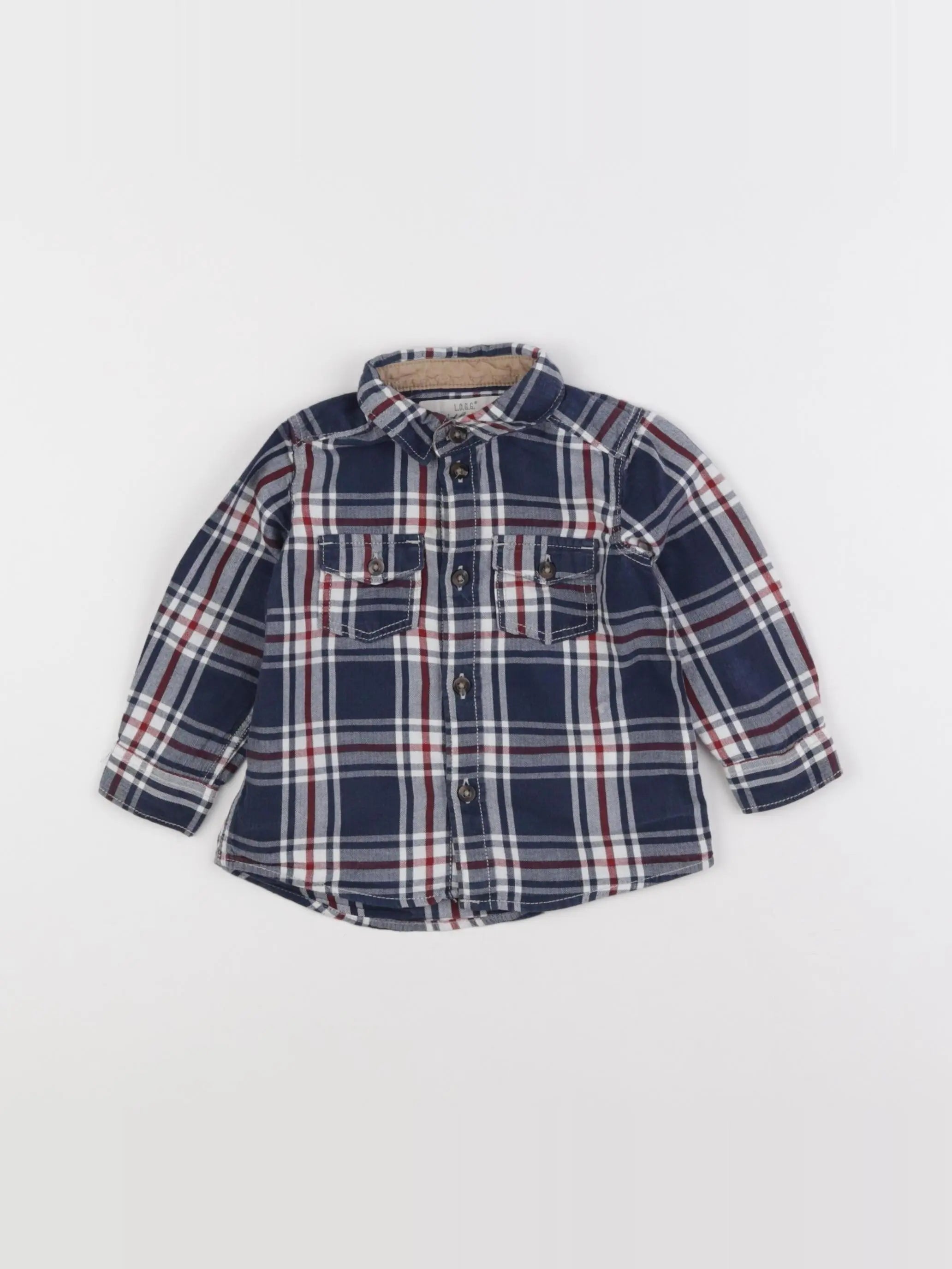 H&M - chemise bleu, rouge - 3/6 mois