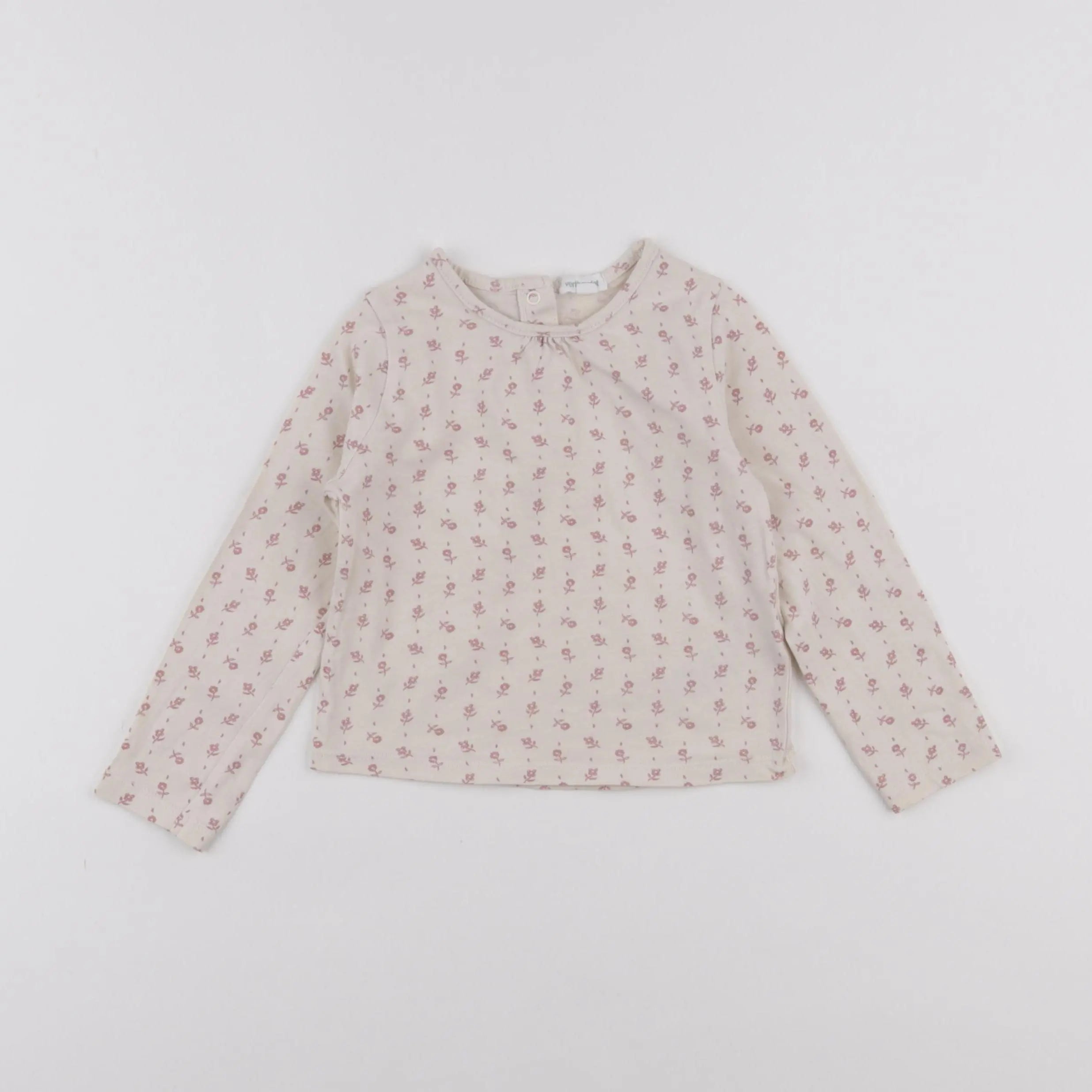 Vertbaudet - tee-shirt beige, rose - 2 ans