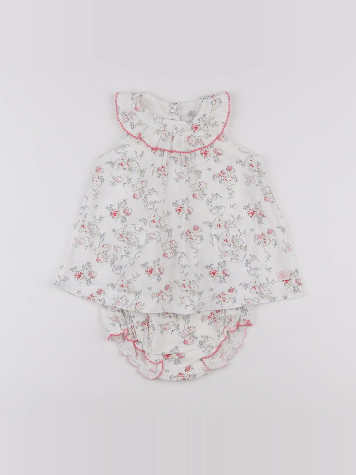 Petit Bateau - robe blanc, rose - 6 mois