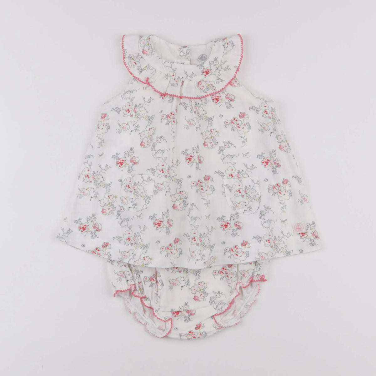 Petit Bateau - robe blanc, rose - 6 mois